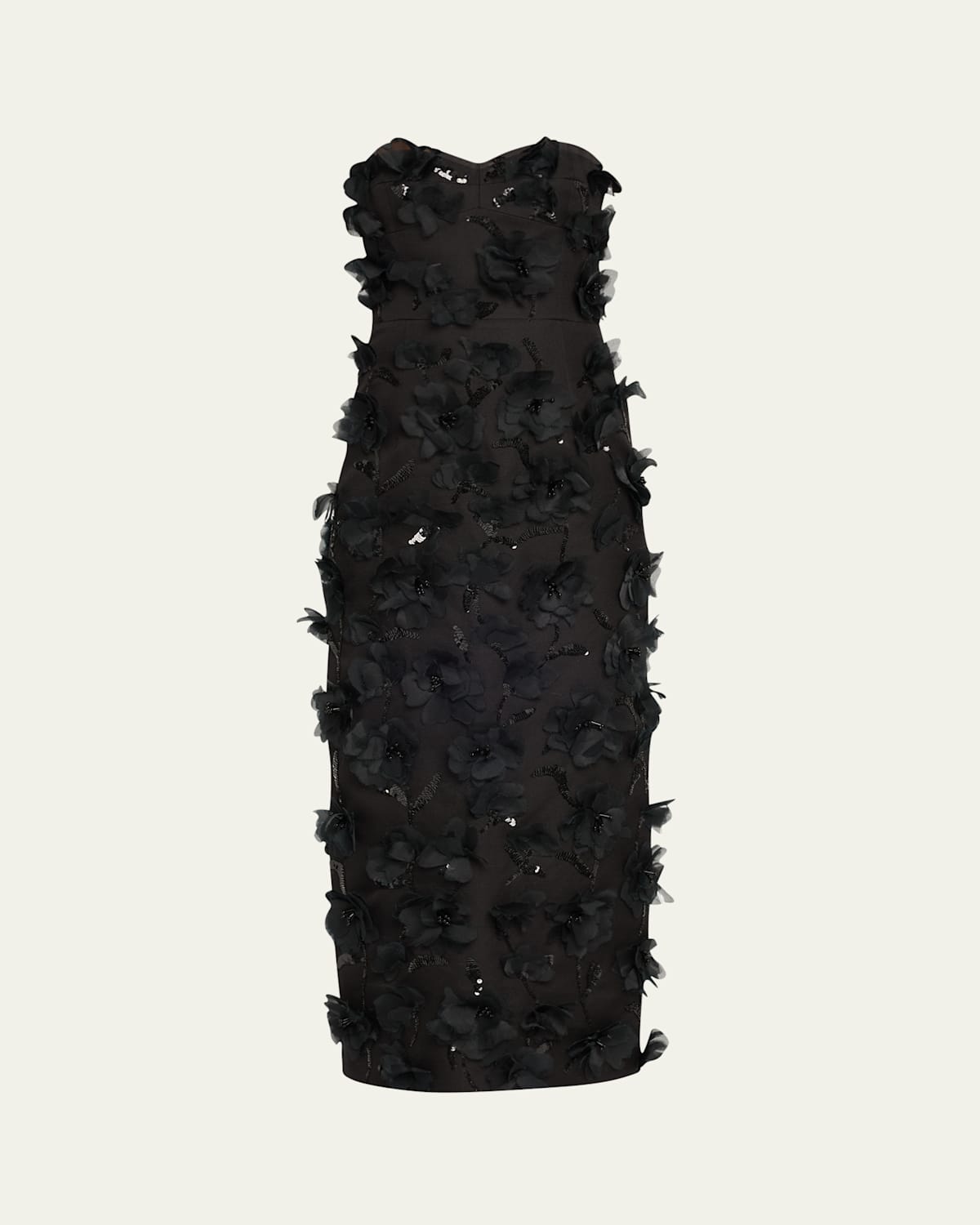 Floral Hand Embellished Strapless Sheath Dress
