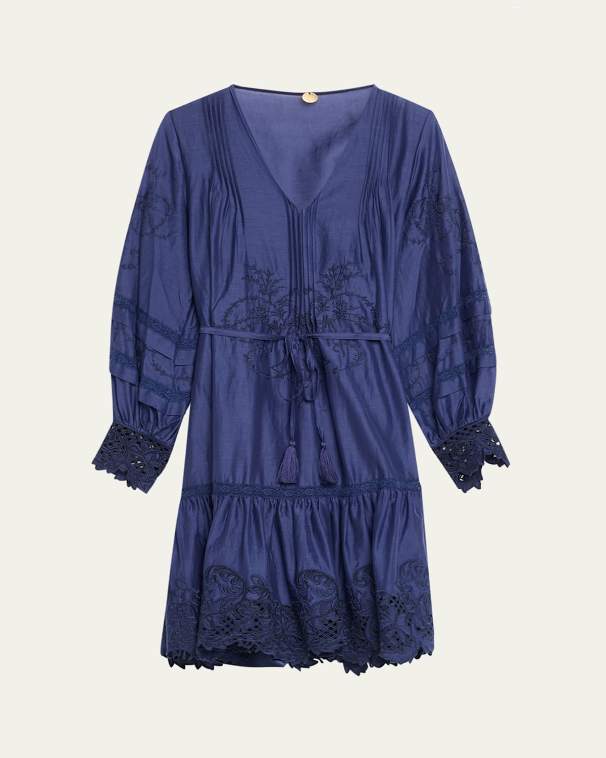 Kobi Halperin Sykora Embroidered Long-sleeve Belted Dress In Indigo