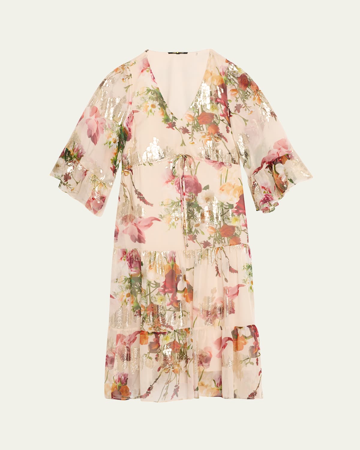 Limone Tiered Floral-Print Fil Coupe Midi Dress