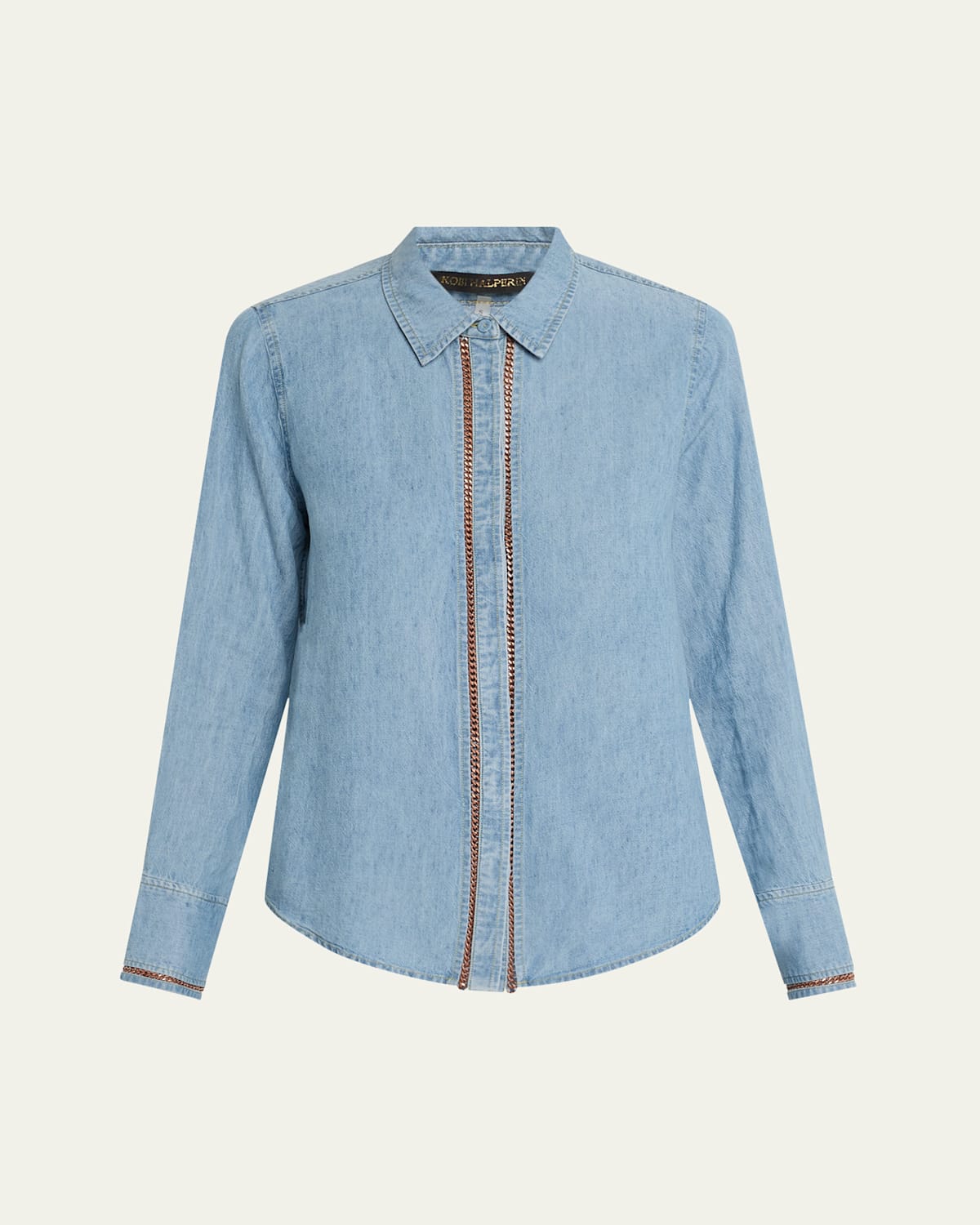 Kobi Halperin Chain Trim Denim Button-up Shirt In Light Blue