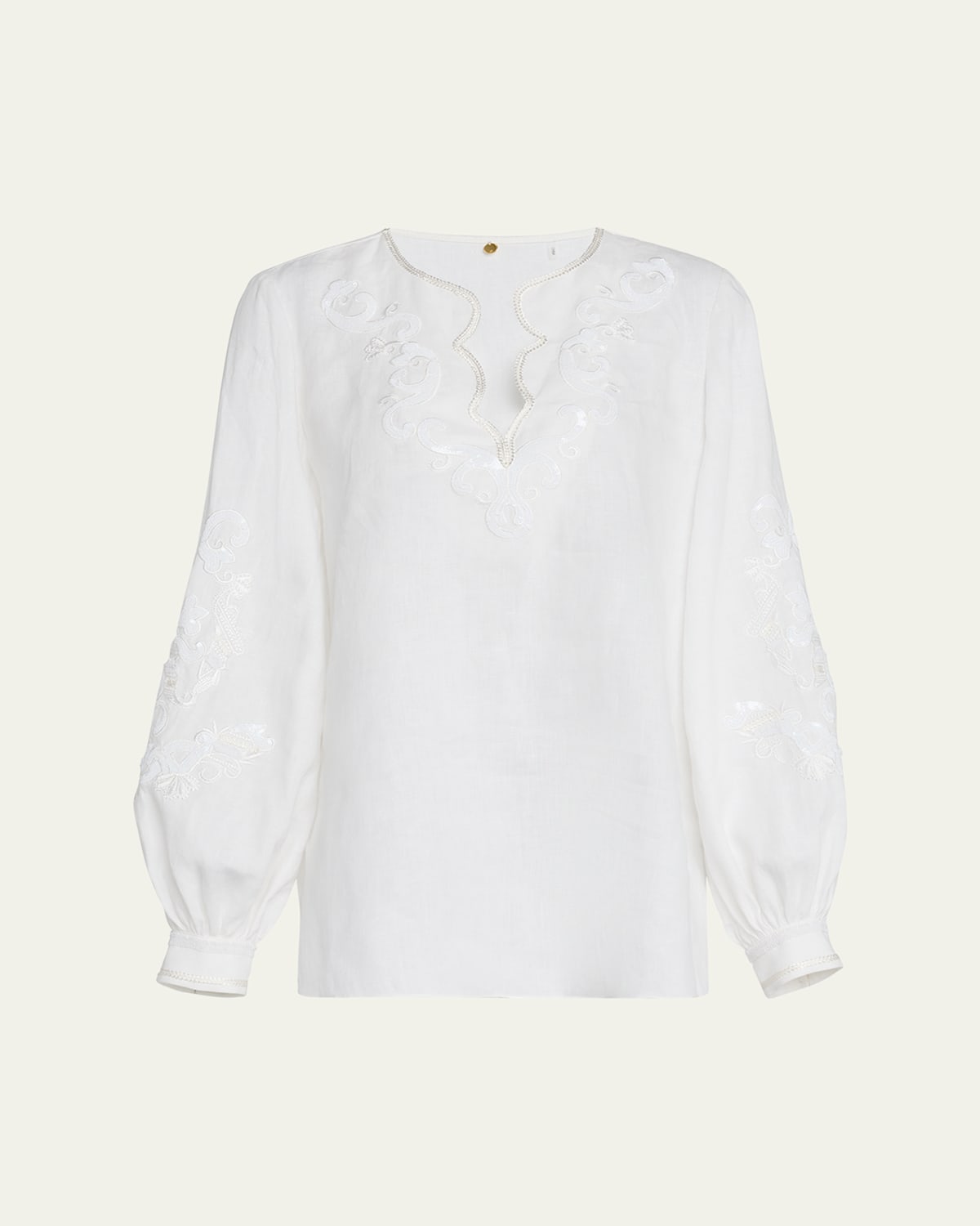 Kobi Halperin Soraya Sequin Embroidered Linen Blouse In White