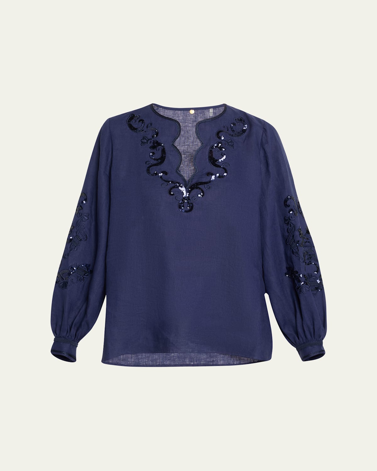 Kobi Halperin Soraya Sequin Embroidered Linen Blouse In Indigo