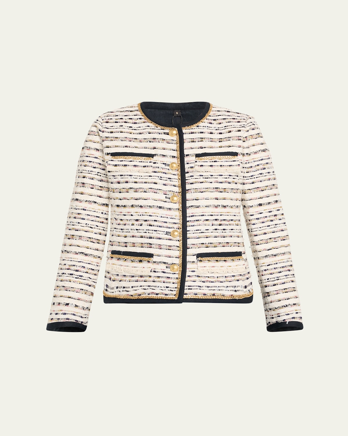 Kiera Chain-Trim Fringed Tweed Jacket