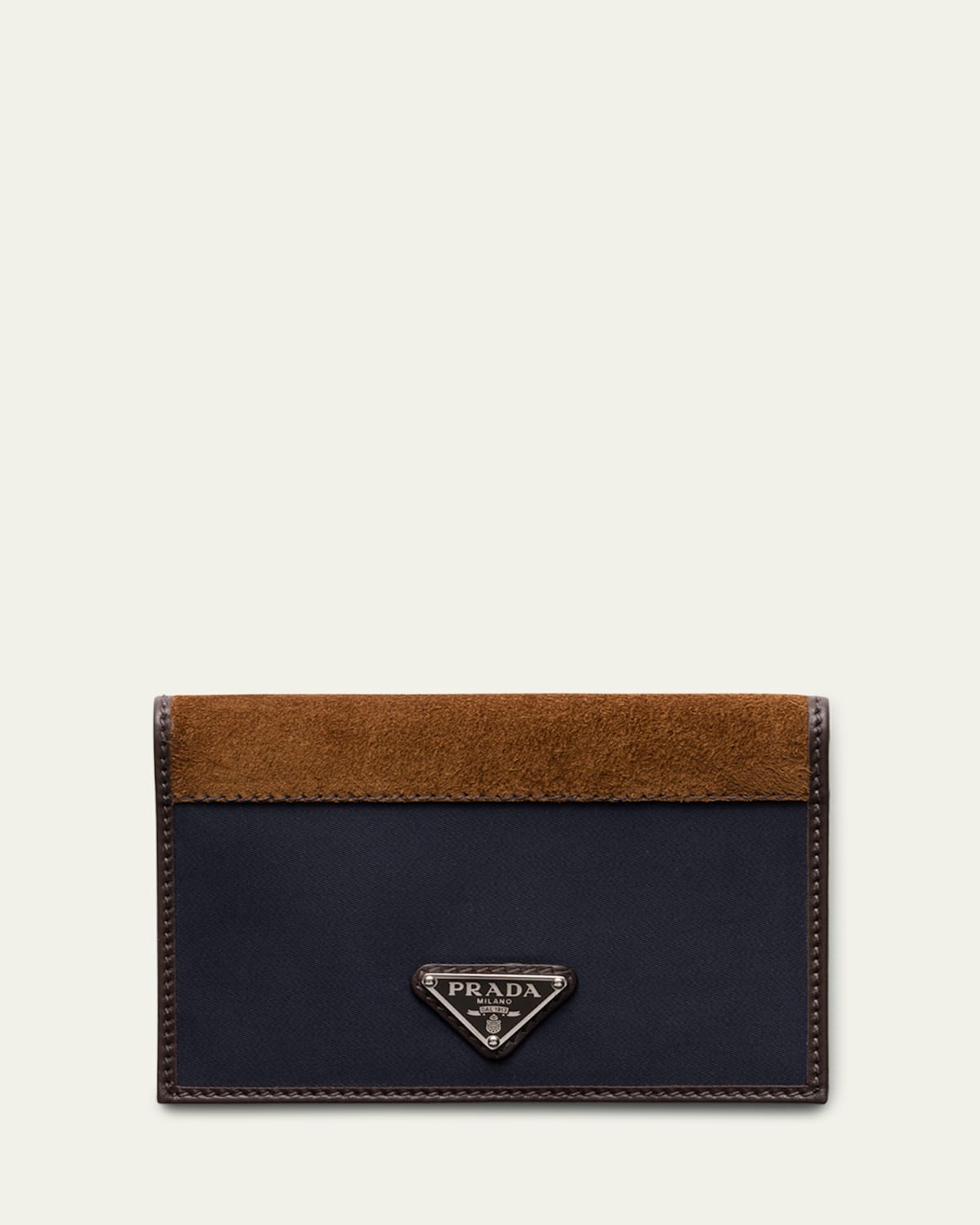 Prada Men's Nylon And Suede Bifold Card Holder In Blucaffe