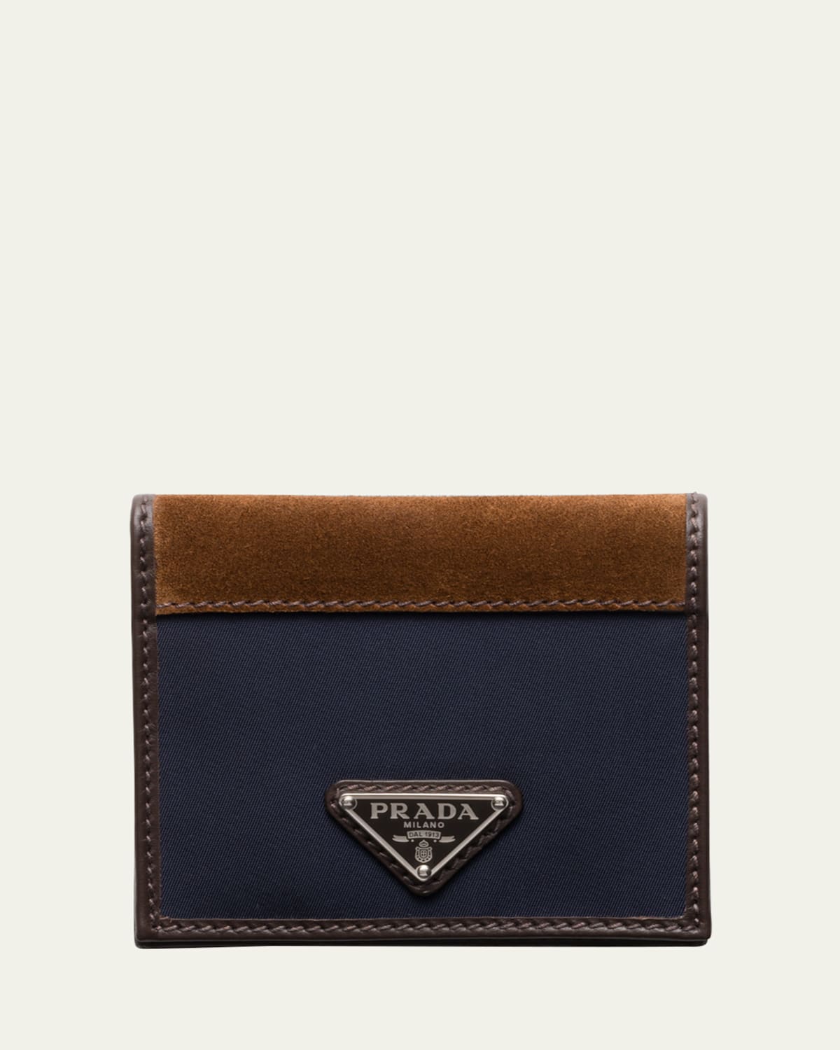 Prada Men Two-tone Fabric And Suede Wallet In Blucaffe