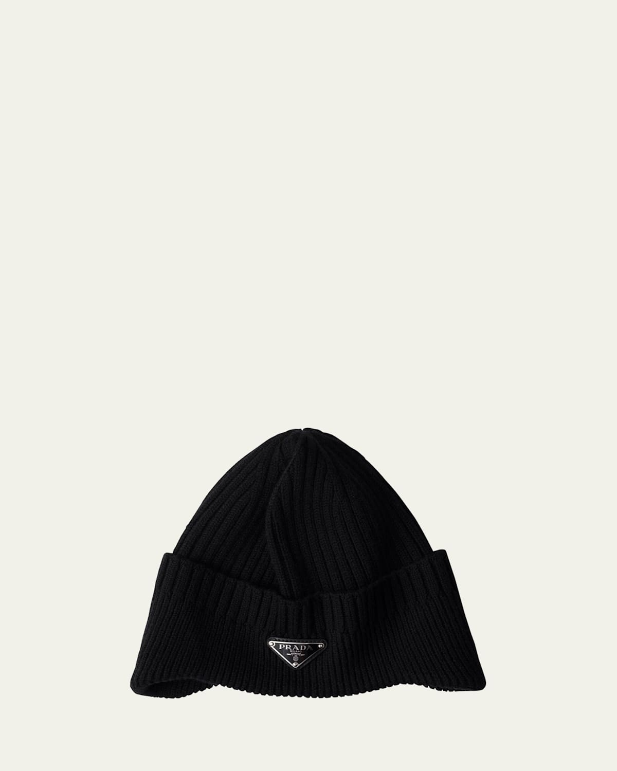 Prada Enamel-logo Wool Beanie In Black