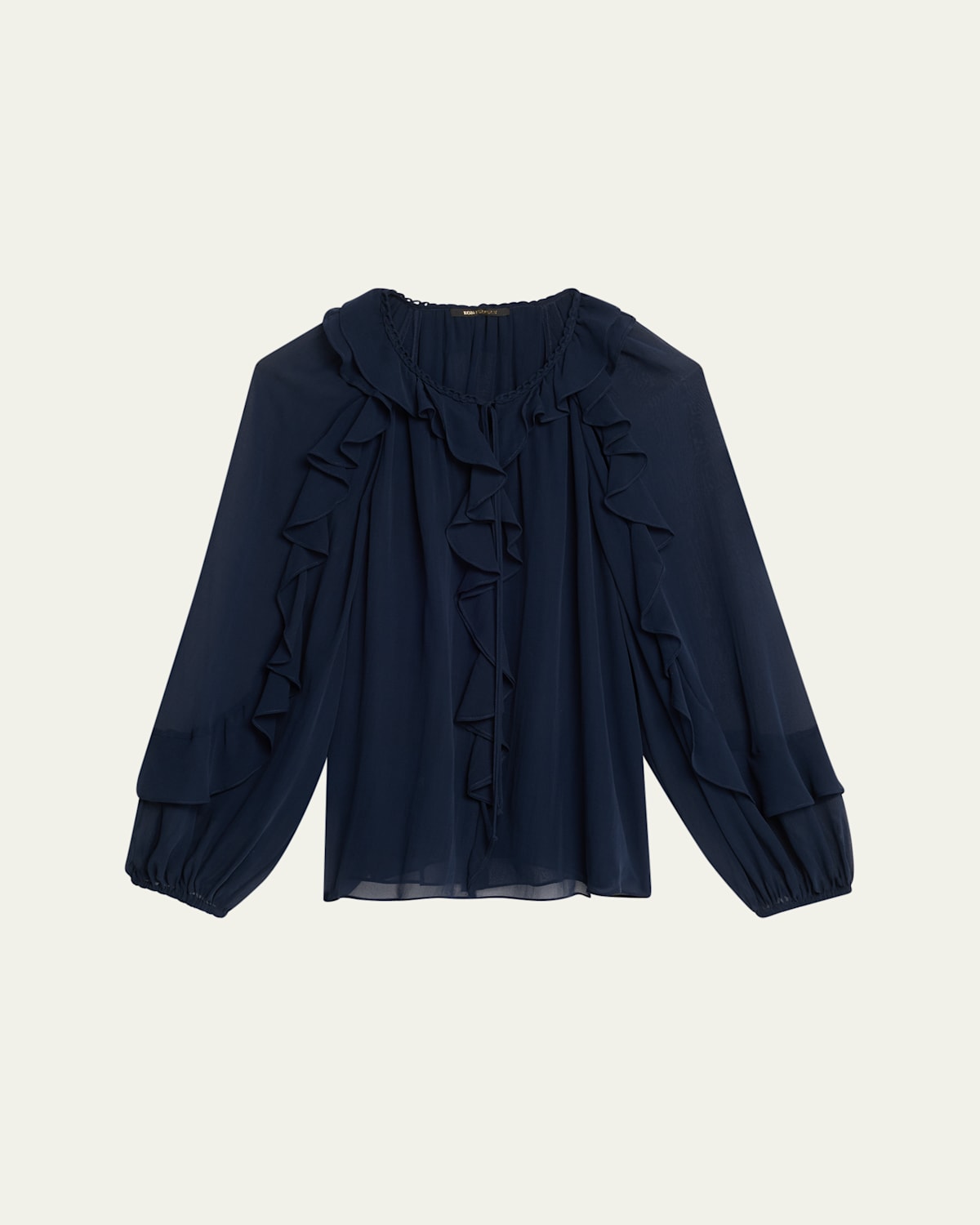 Kobi Halperin Bali Raglan-sleeve Ruffle Blouse In Navy