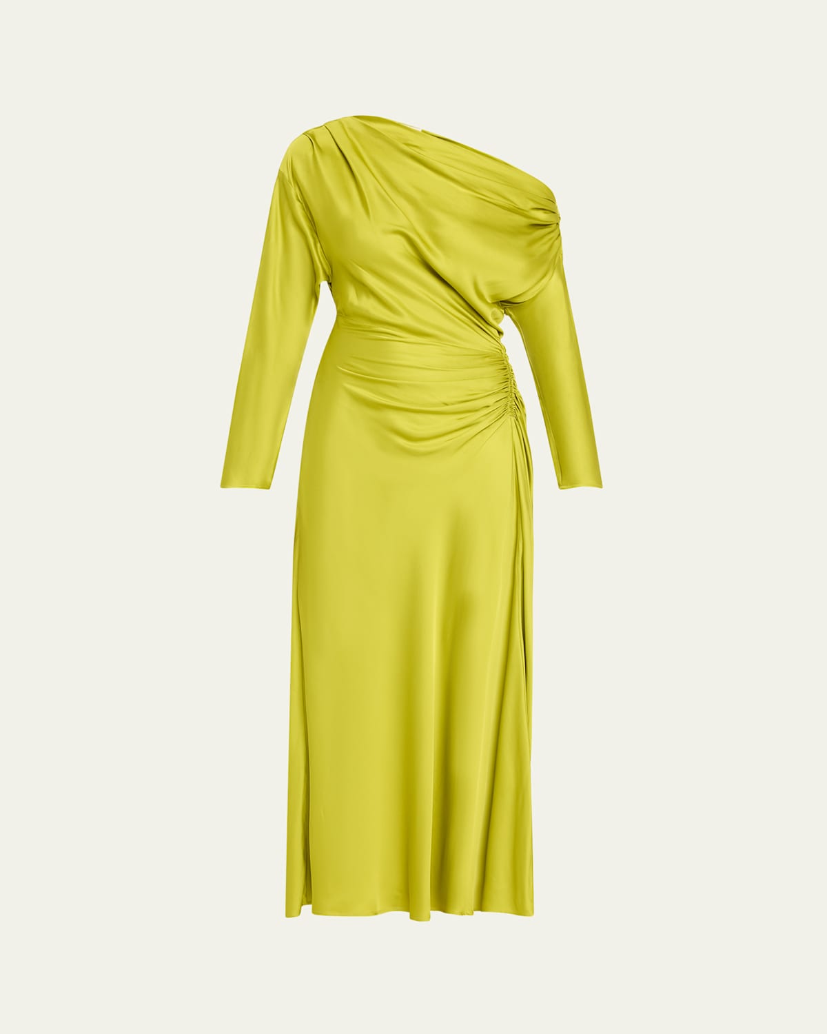 A.l.c Piper Draped Satin One-shoulder Dress In Green Amber