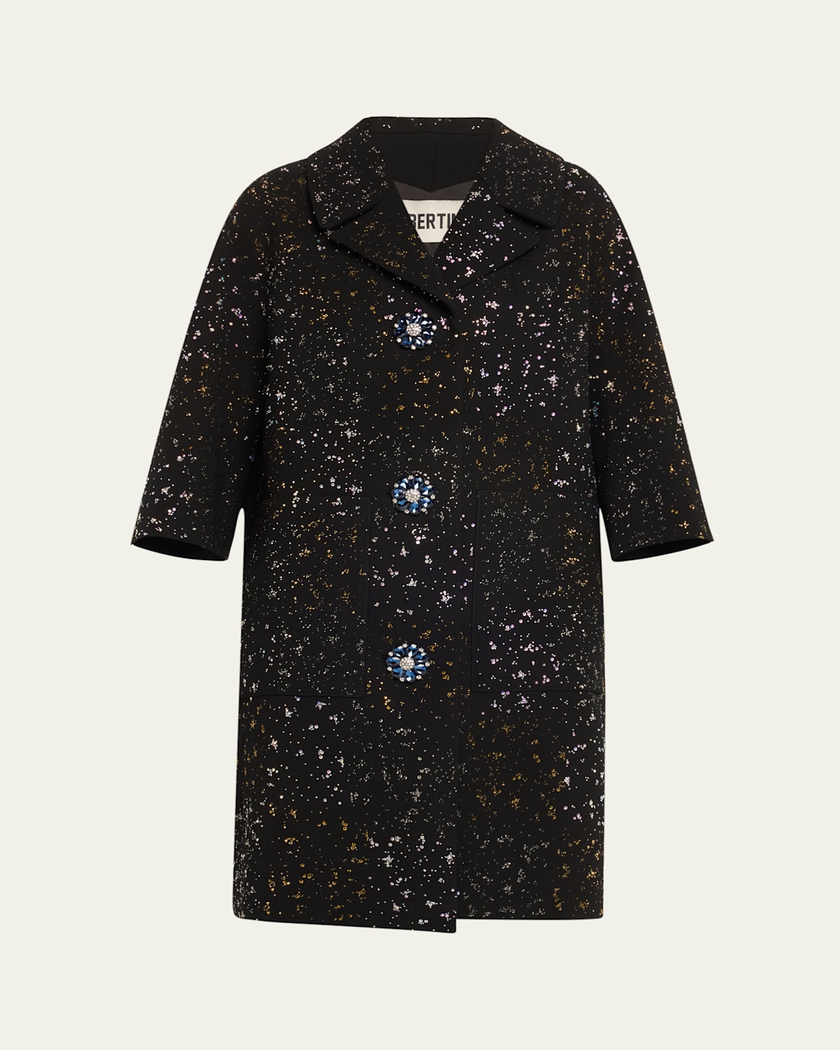 Libertine Meteor Shower Crystal Wool Patch Pocket Coat In Black