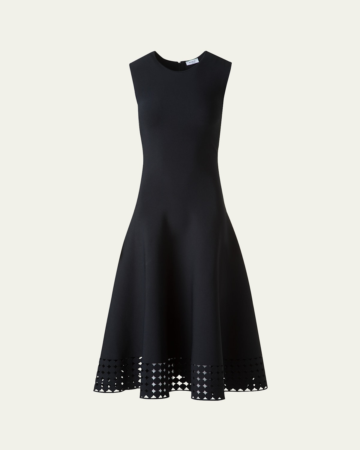 Dot Lace-Hem Sleeveless Midi Dress