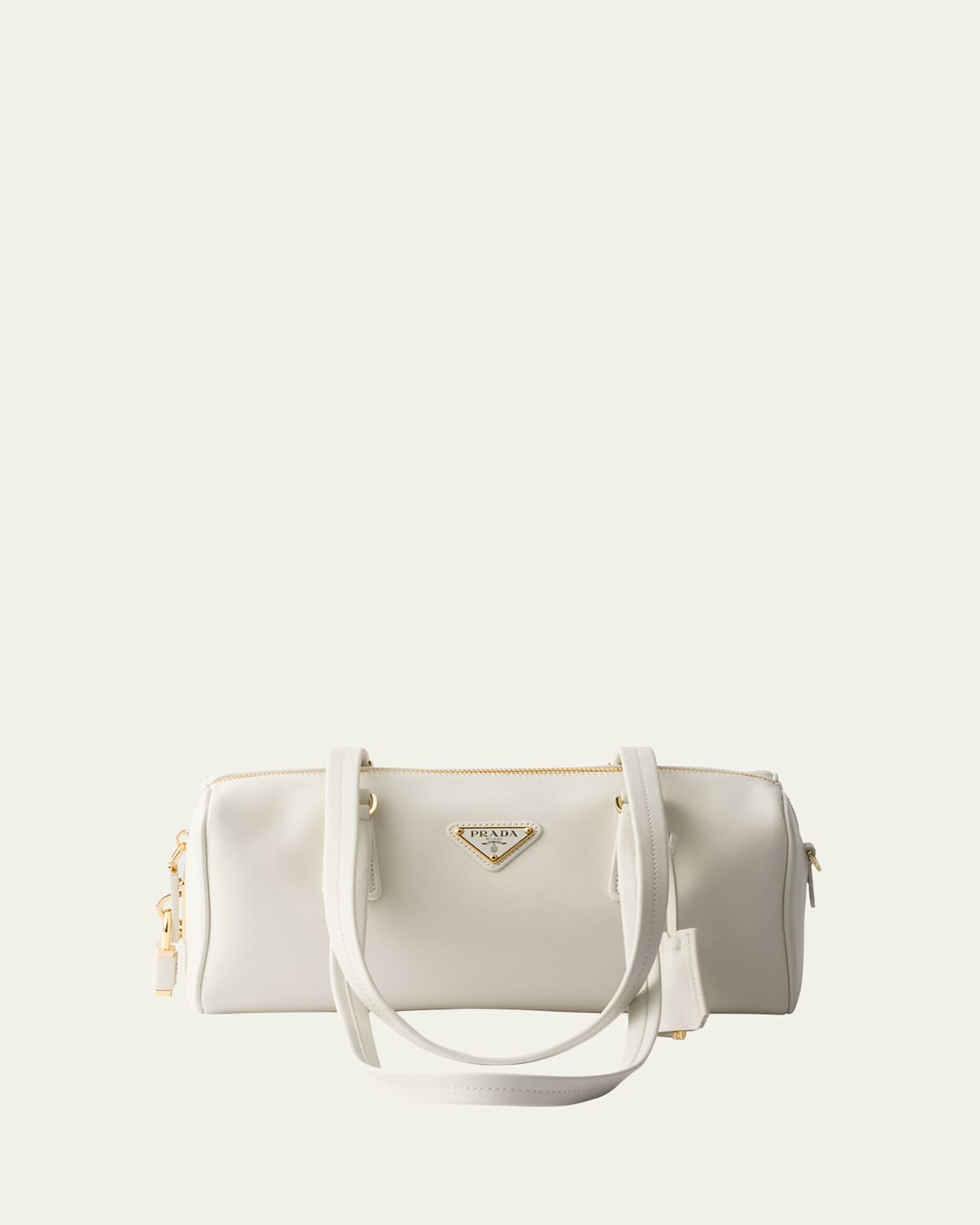 Prada Zip Soft Grain Leather Shoulder Bag In F0009 Bianco