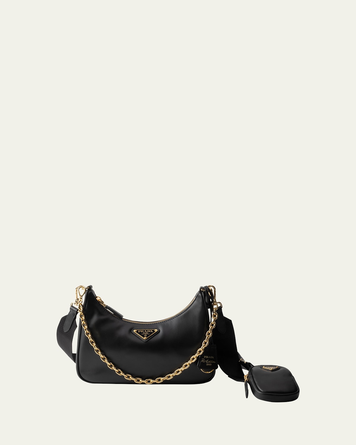 Prada Re-edition 2005 Leather Shoulder Bag In F0002 Nero