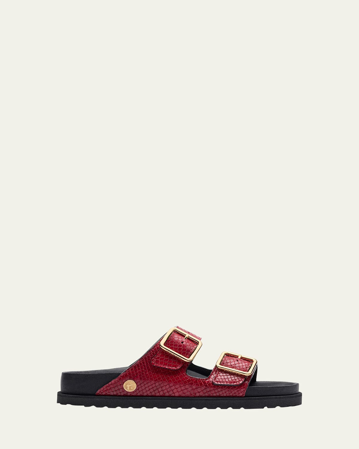 Arizona Snake-Embossed Dual-Buckle Slide Sandals