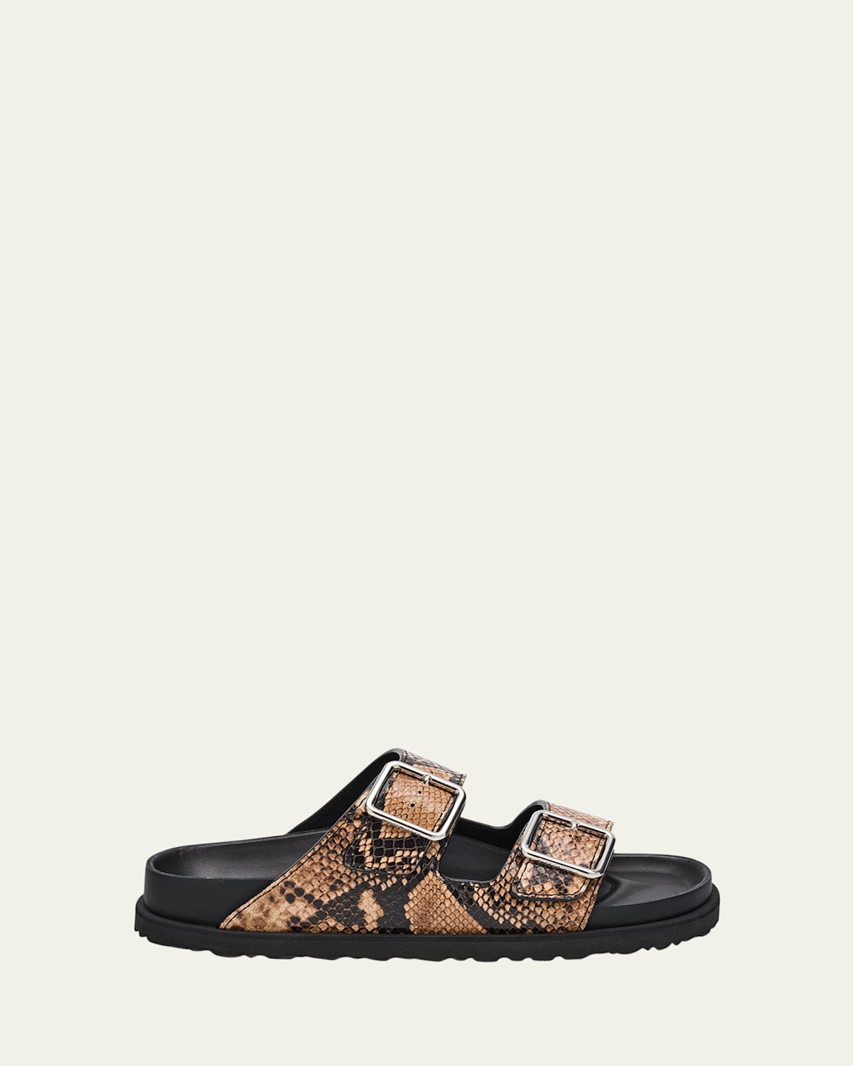 Arizona Snake-Embossed Dual-Buckle Slide Sandals
