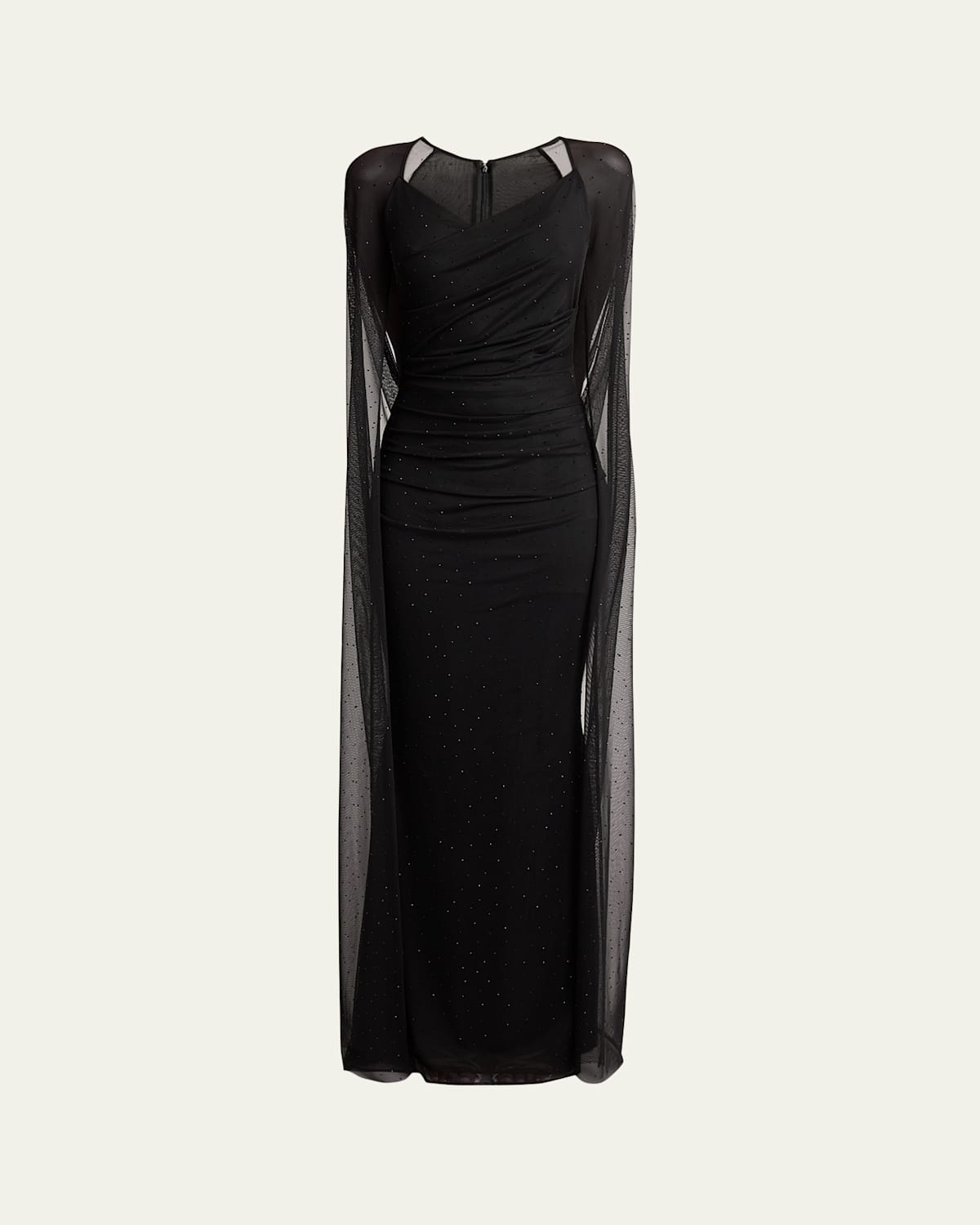 Talbot Runhof Crystal Tulle Trumpet Gown With Sheer Draped Cape In Black