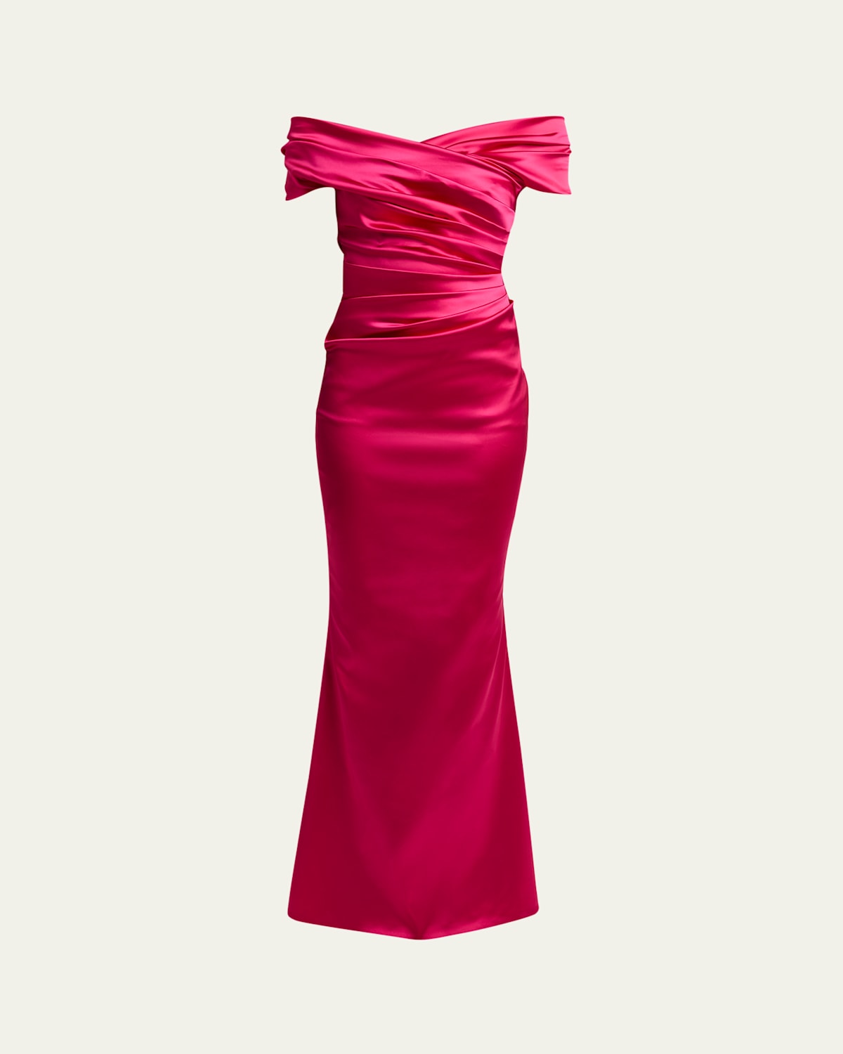 Talbot Runhof Gathered Off-the-shoulder Satin Gown In Azalea