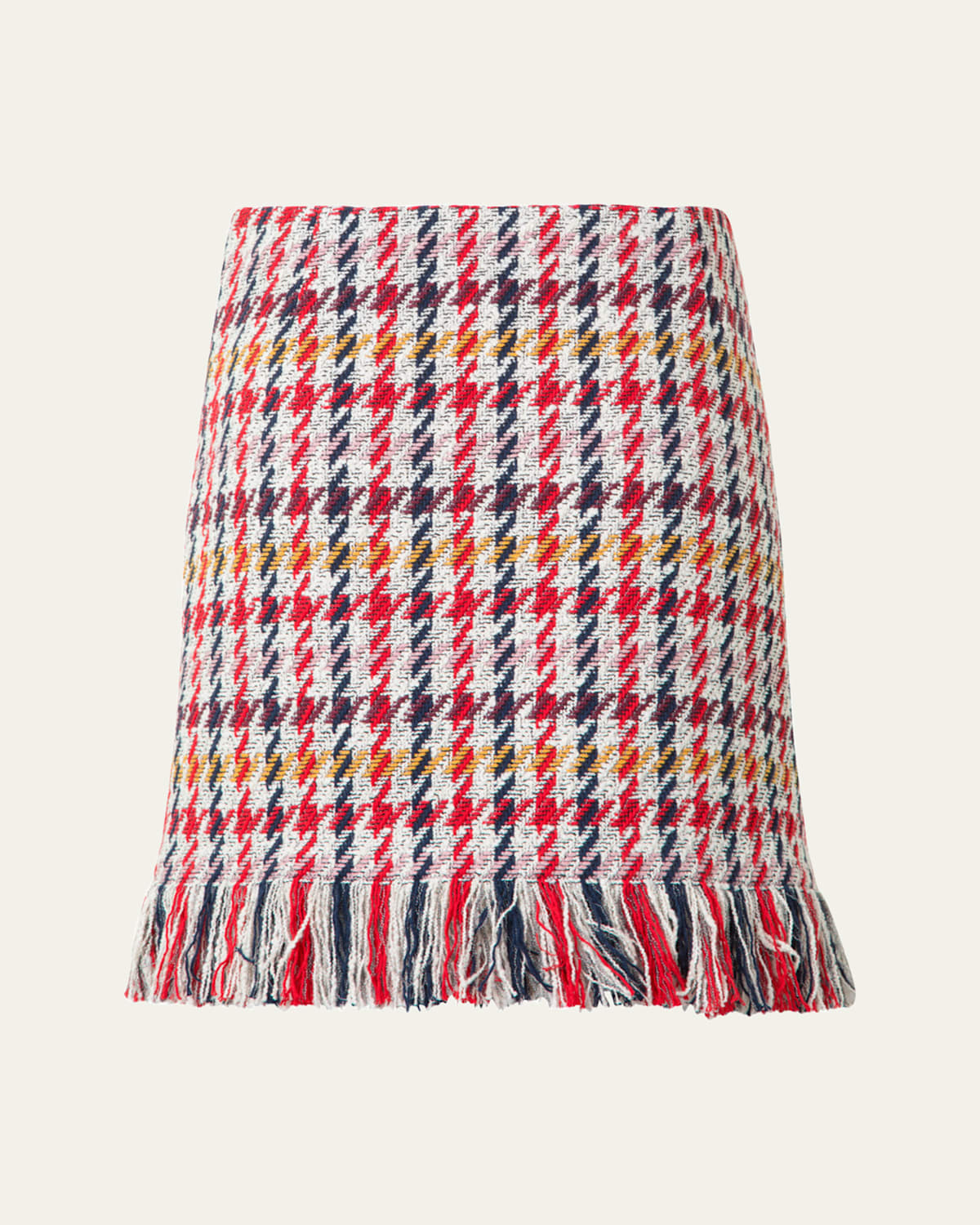 Checked Tweed Fringed Hem Short Skirt