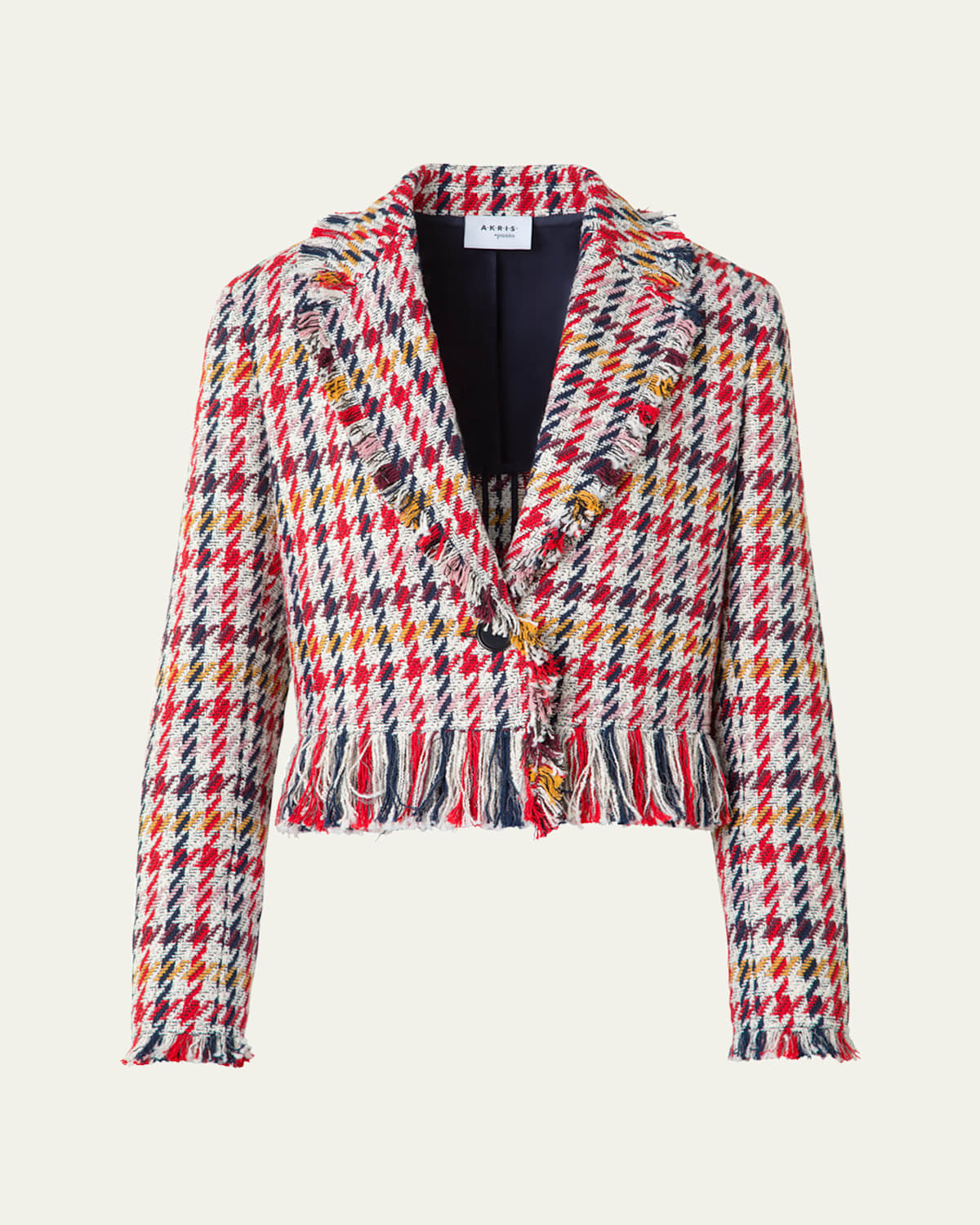 Cropped Checked Tweed Jacket with Maxi Fringe