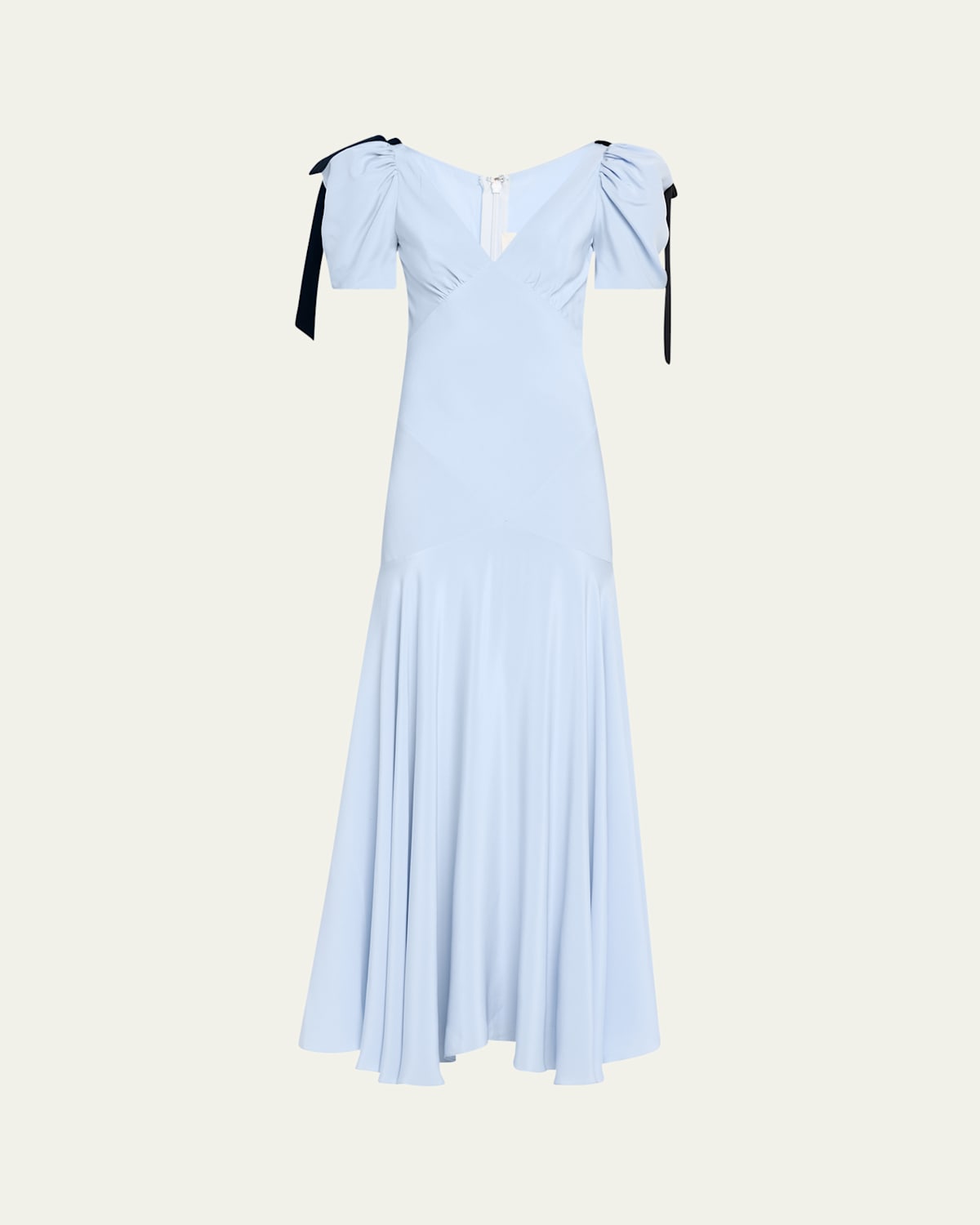 Rodarte Velvet Bow Silk Crepe Bias Maxi Dress In Blue