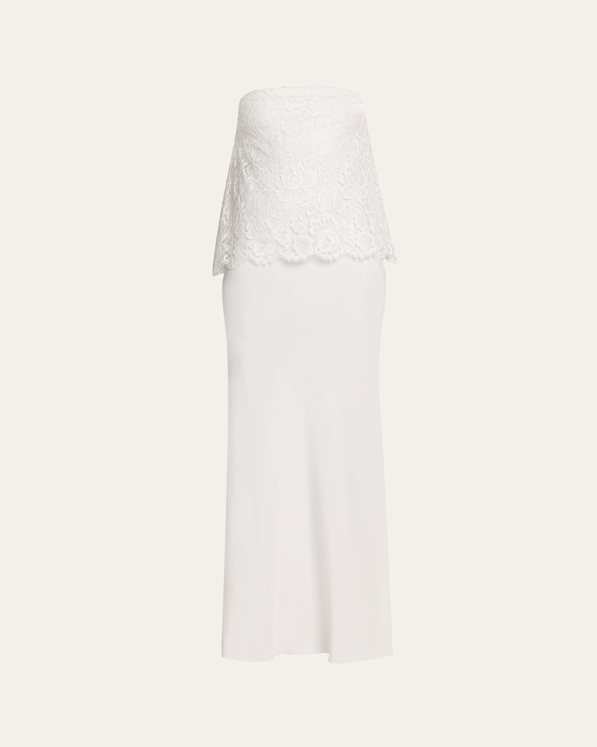 Crepe Strapless Bias Gown with Lace Overlay