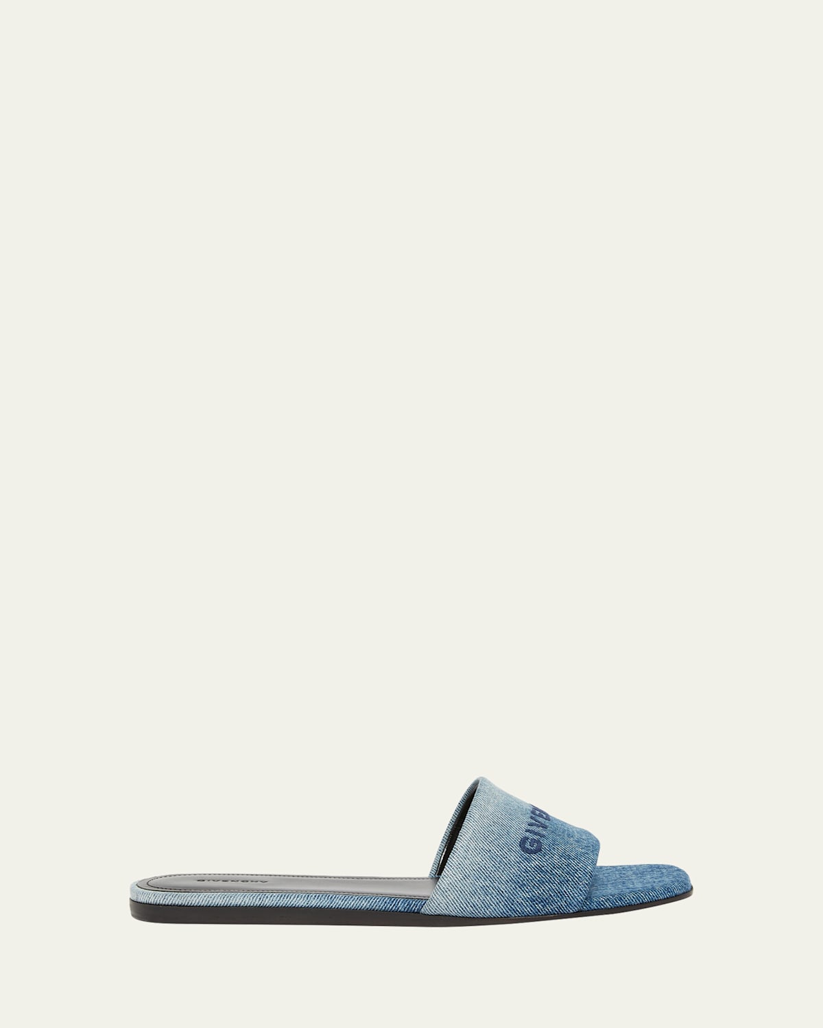 GIVENCHY 4G EMBROIDERED DENIM FLAT SLIDE SANDALS 