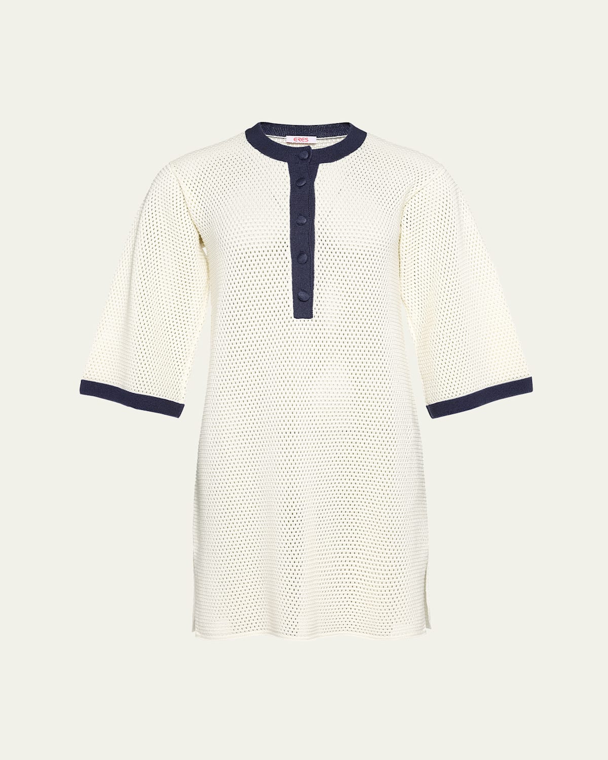 Eres Albatros Open-knit Cotton-blend Mini Dress In Ecru E25