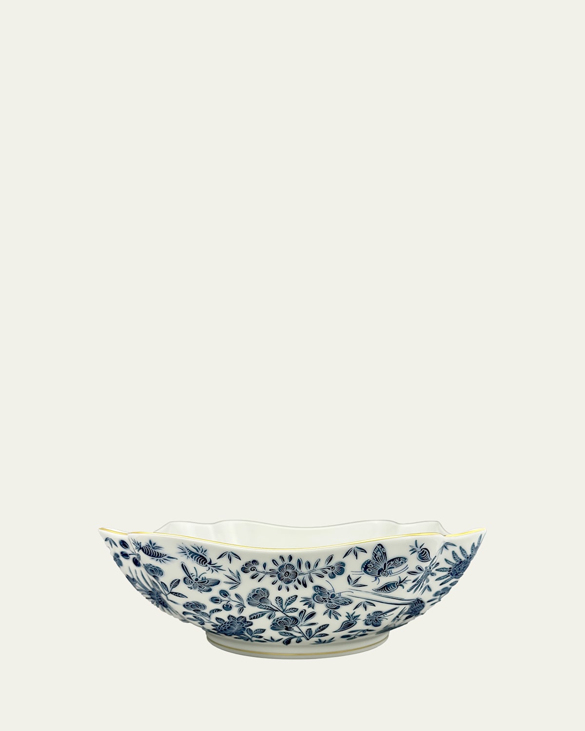 Mottahedeh Sacred Bird & Butterfly Blue Square Bowl, Large In Blu/wht