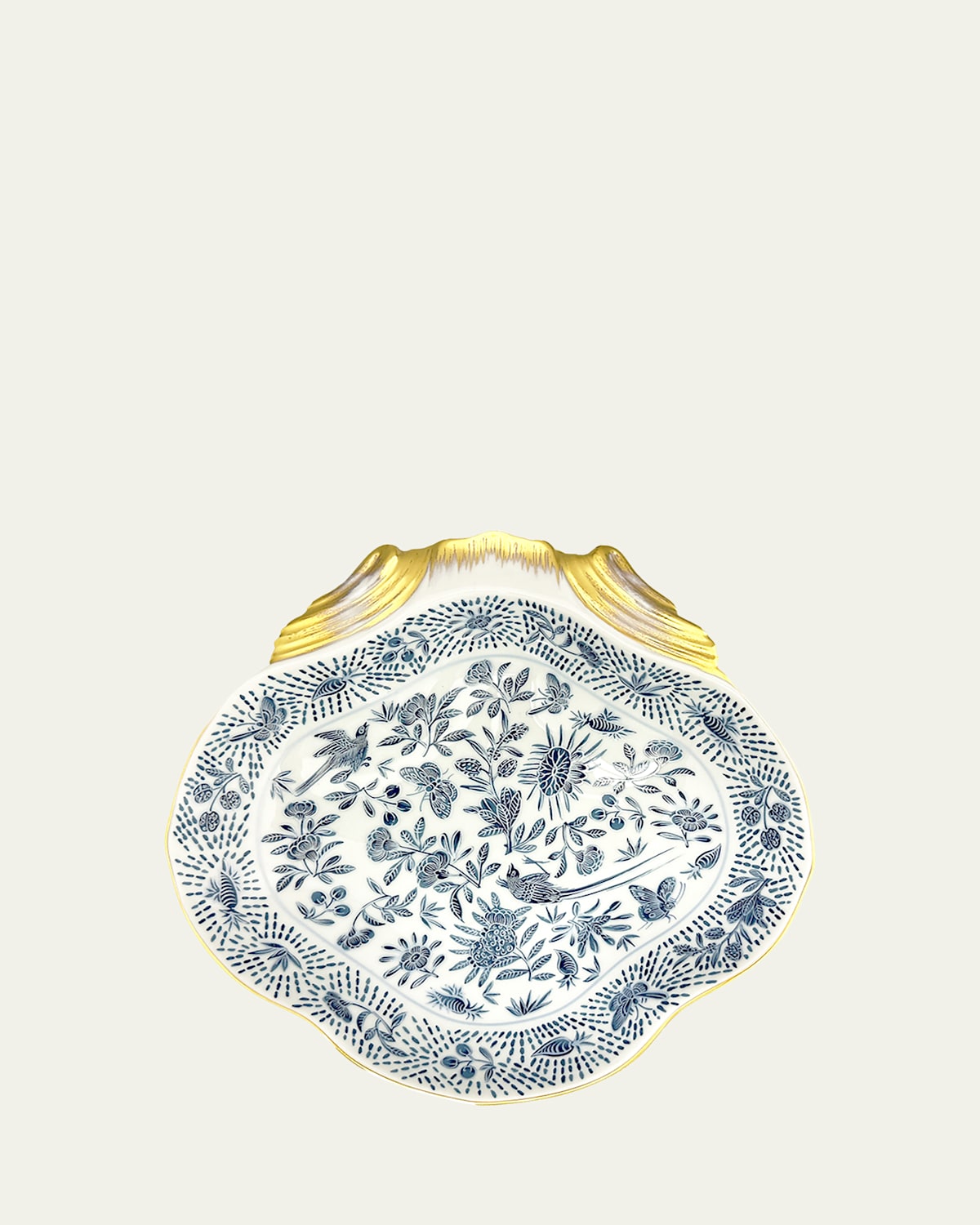 Mottahedeh Sacred Bird & Butterfly Blue Shell Dish In Blu/wht