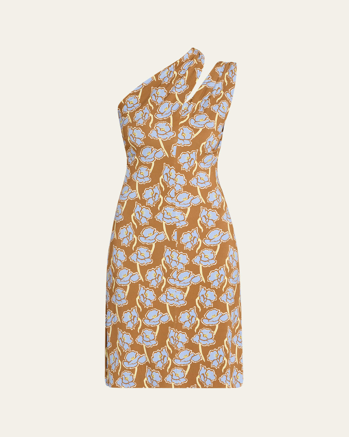 Versace One-shoulder Stretch Crepe Jersey Cocktail Dress In Tobacco Powder Blue