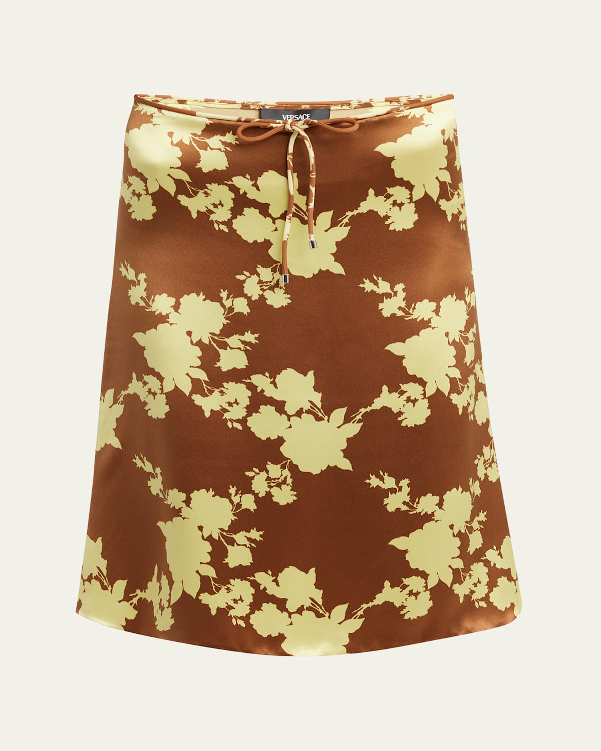 Versace Wild Rose Drawstring Satin Crepe Skirt
