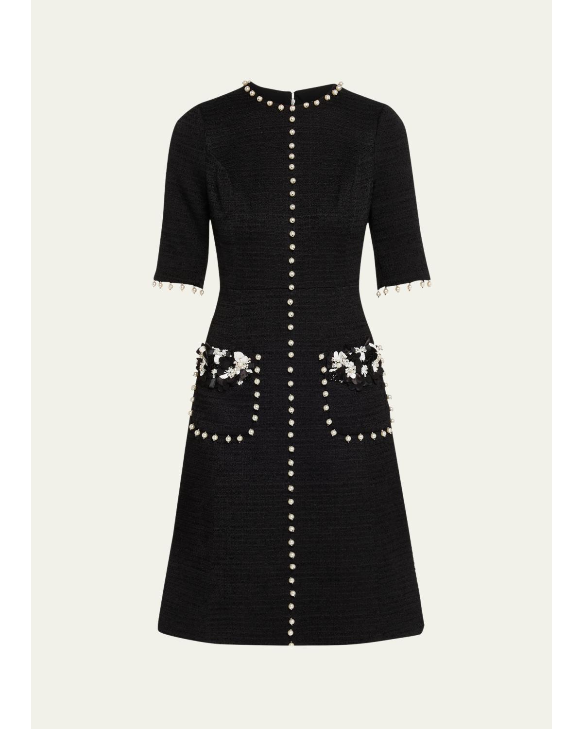Bead-Embellished Boucle Dress