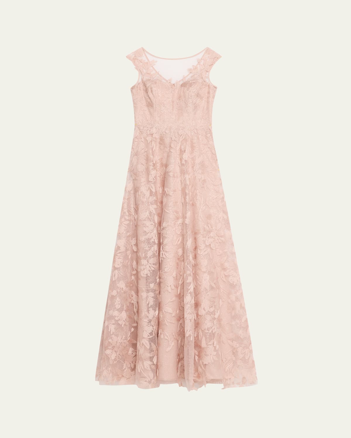 Sleeveless Embroidered Floral Applique Gown