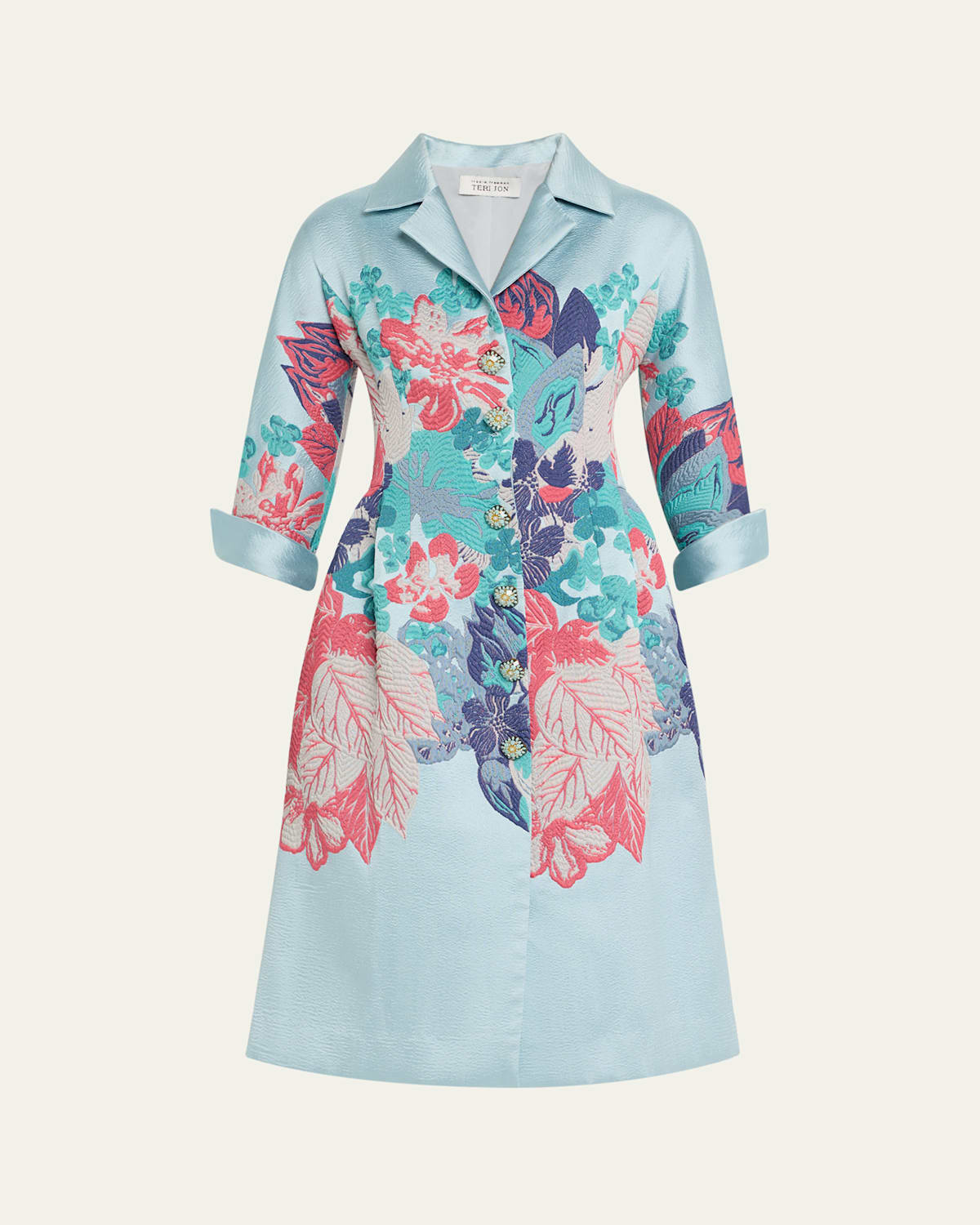 A-Line Floral Jacquard Coat Dress