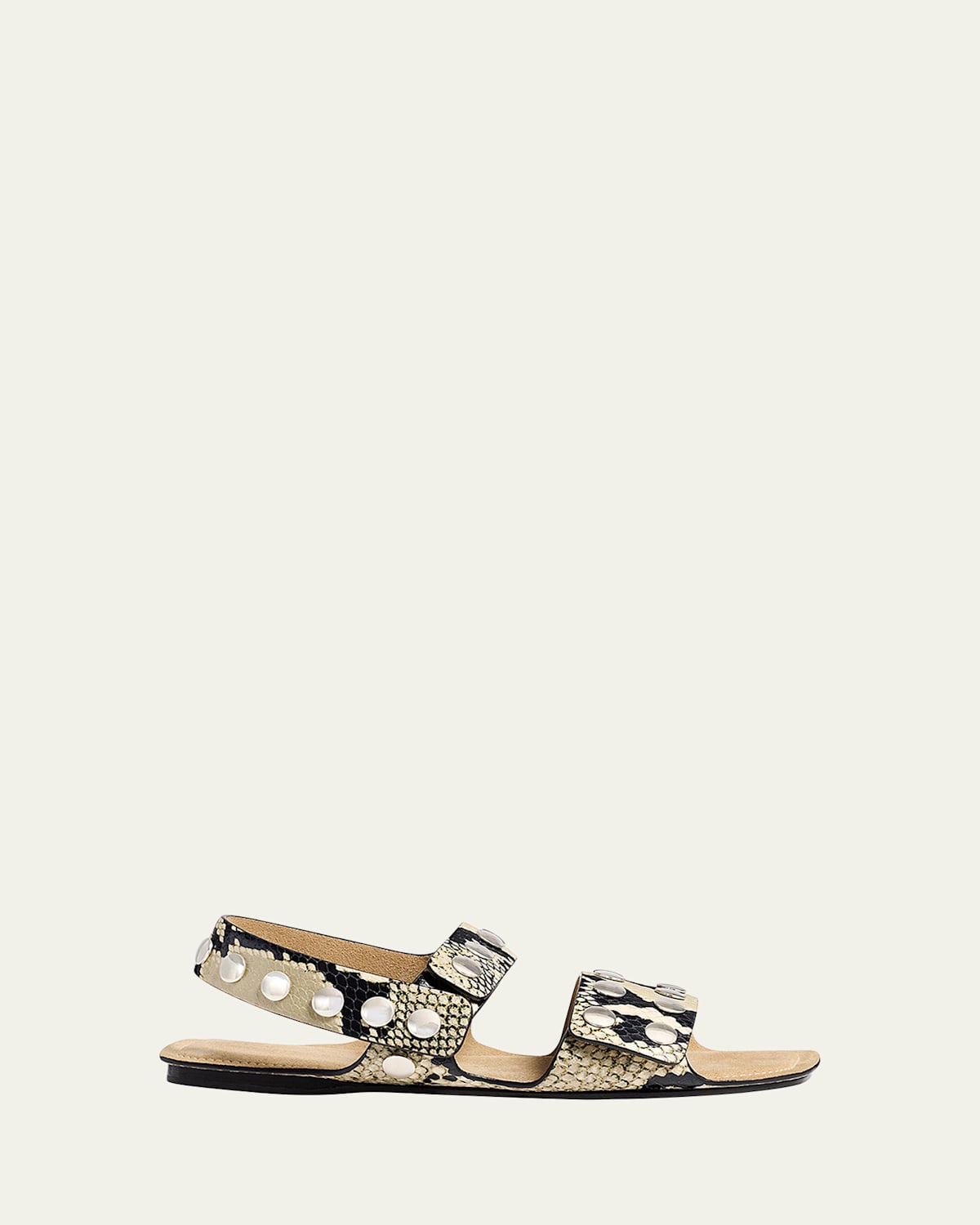 Khaite Boden Studded Snake-printed Leather Flat Sandals In 121 Natural