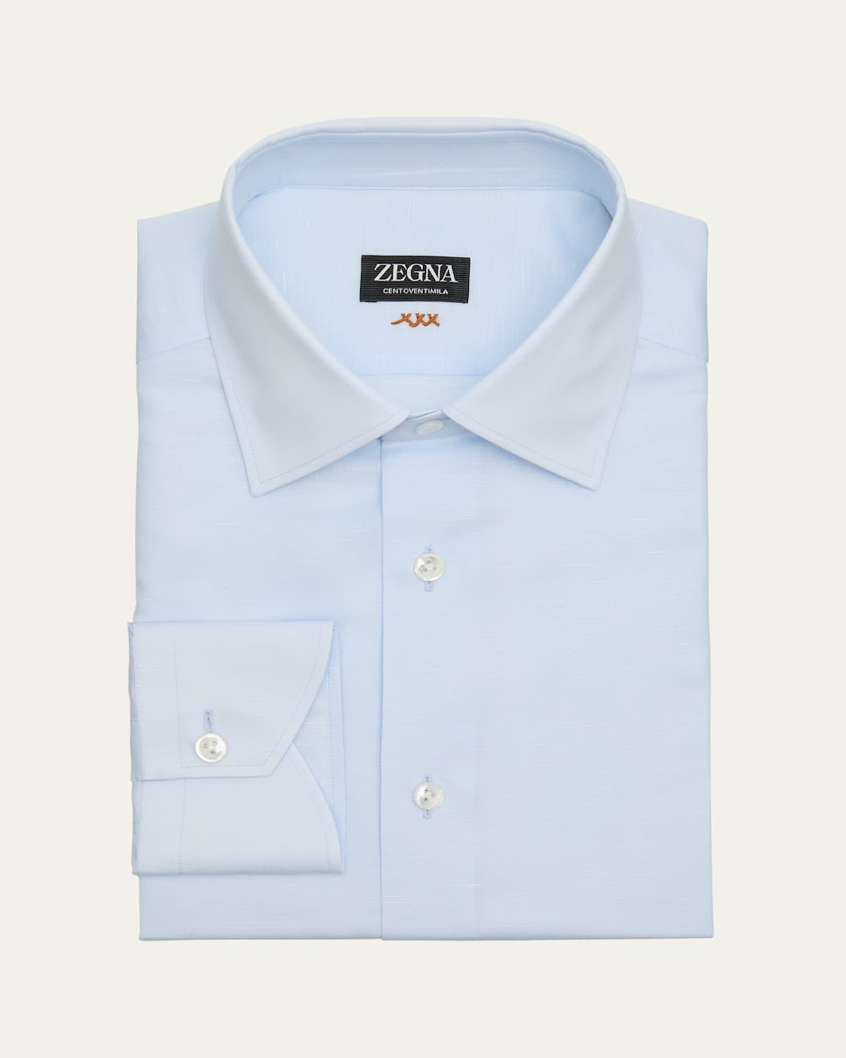 Shop Zegna Men's Centoventimila Cotton And Linen Dress Shirt In Br Blu Sld