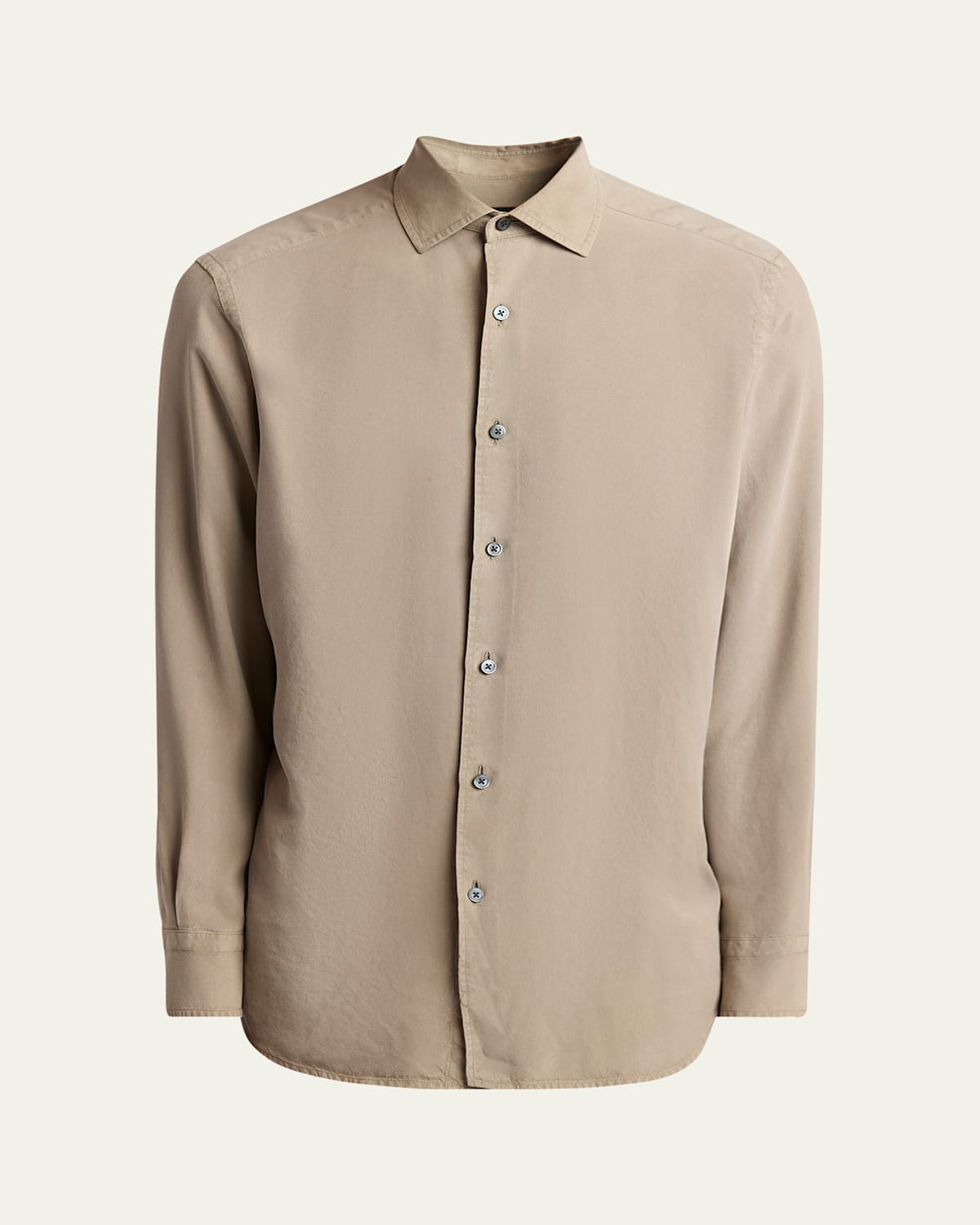 Shop Zegna Men's Garment Dyed Silk Sport Shirt In Lt Bge Sld