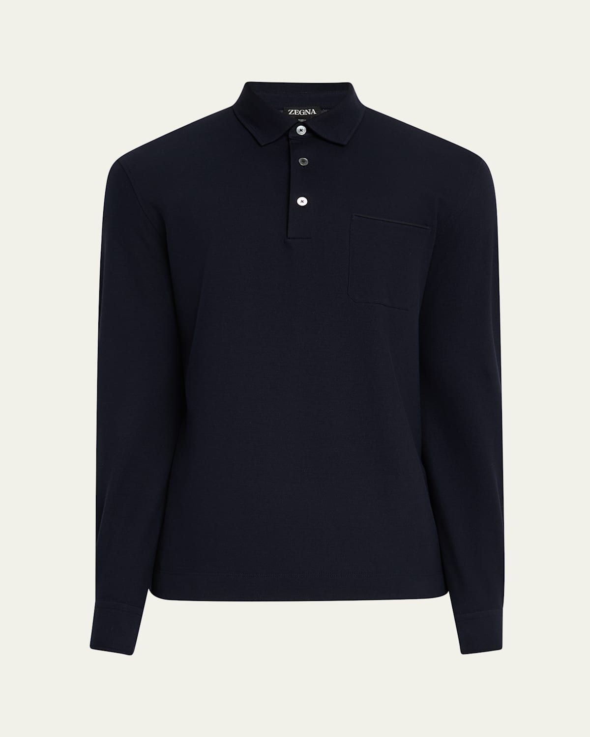 ZEGNA MEN'S COTTON LONG-SLEEVE POCKET POLO SHIRT 