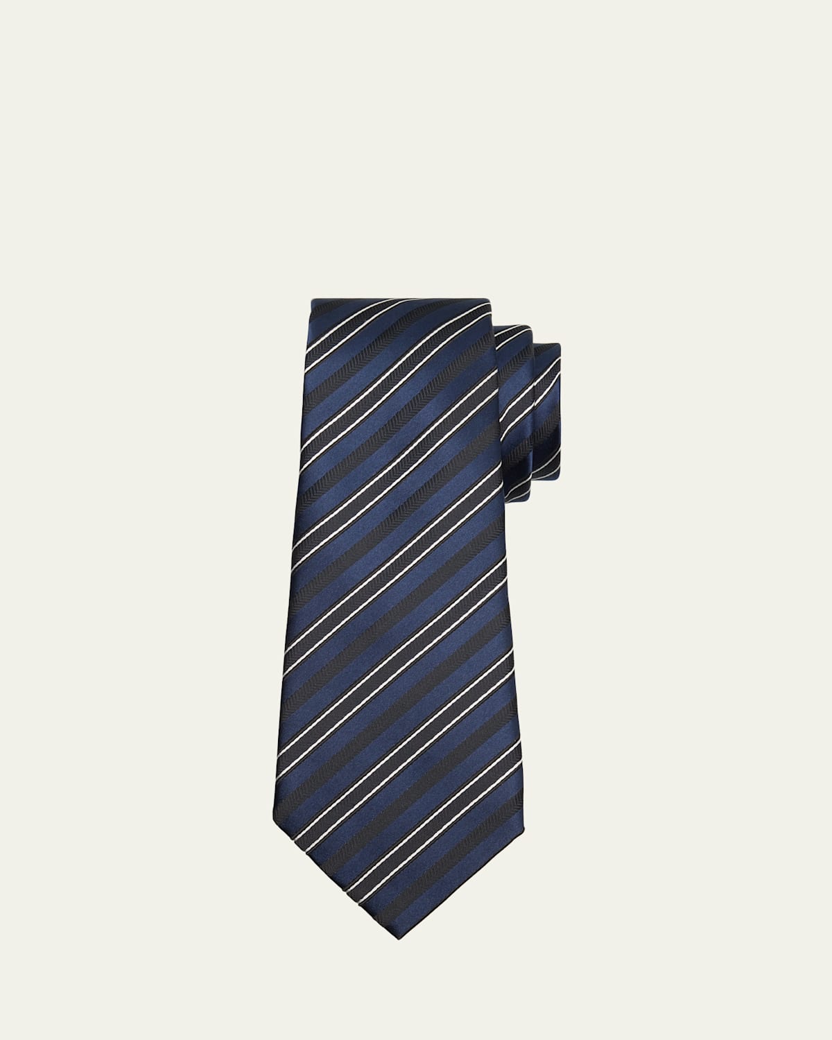 Zegna Men's Silk And Cotton Stripe Jacquard Tie In Nvy Strp