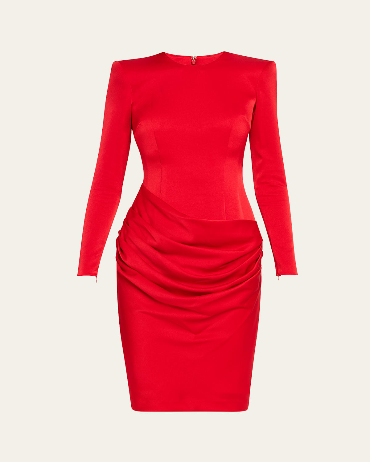 Alex Perry Draped Long Sleeve Crepe Mini Dress In Red