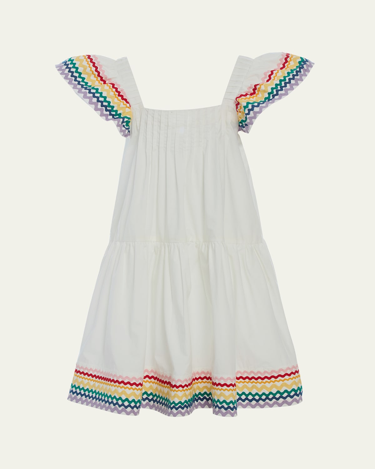 Sea Girl's Ria Flutter Sleeve Rainbow-trim Dress In Multi