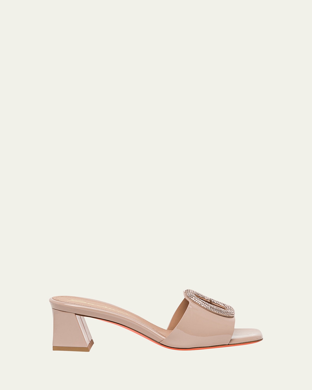 SANTONI MARTA PATENT CRYSTAL-BUCKLE MULE SANDALS 