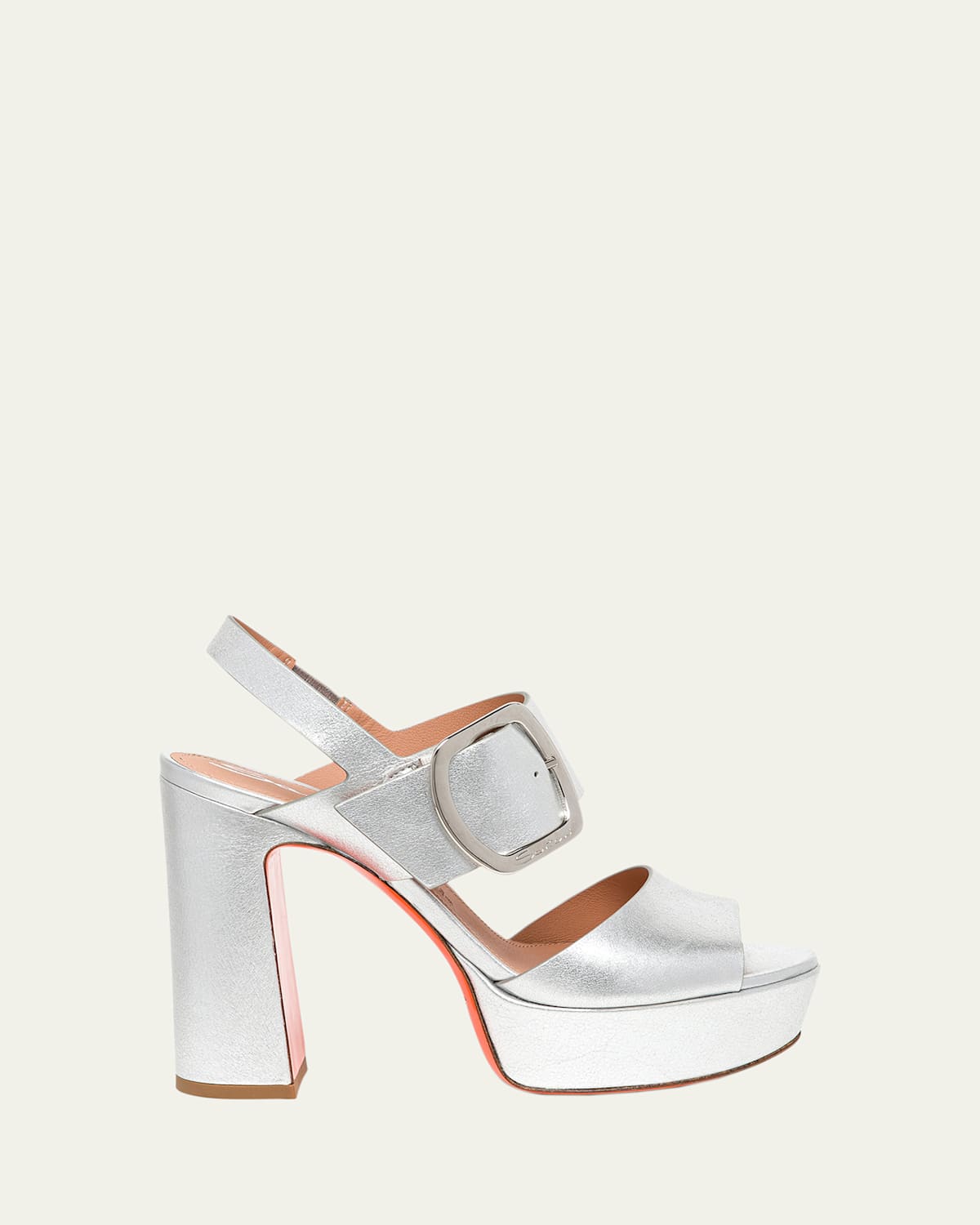 Shop Santoni Bruxel Metallic Buckle Platform Sandals In Silver