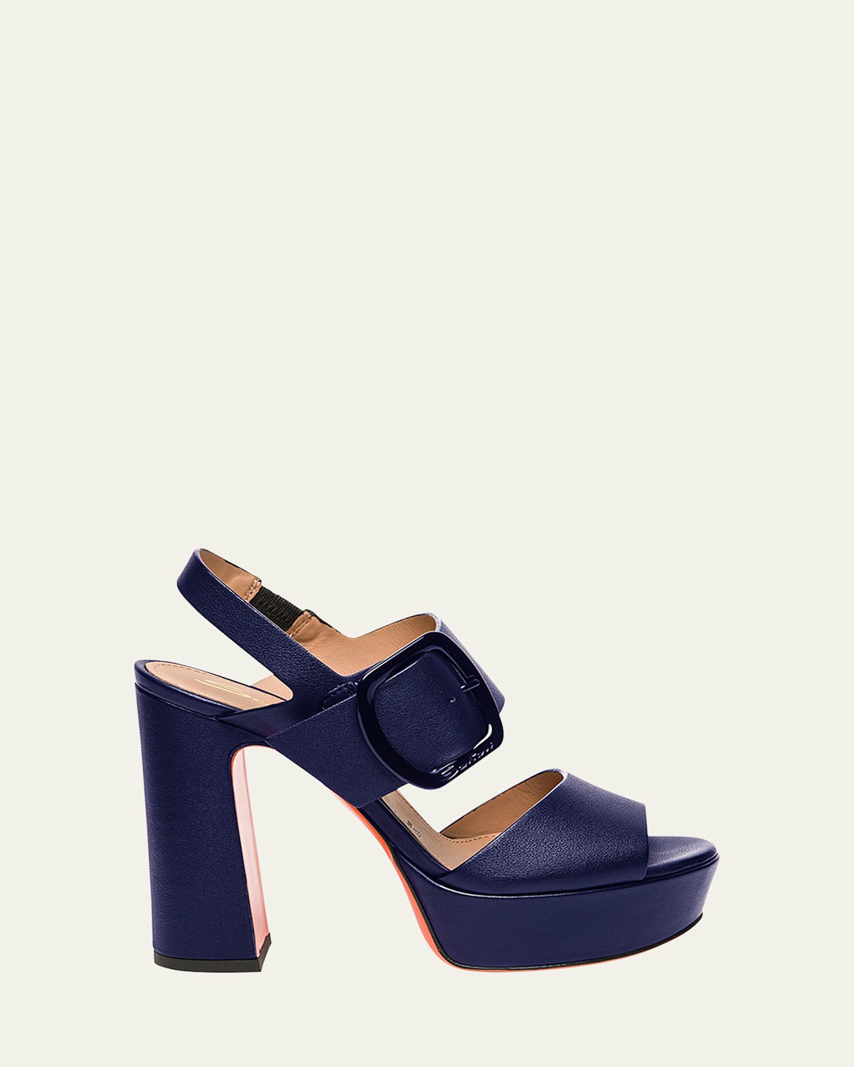 Shop Santoni Bruxel Leather Buckle Platform Sandals In Navy