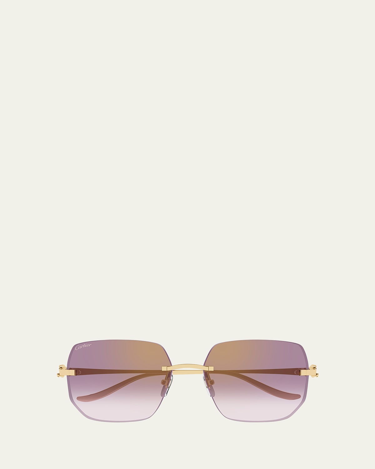 Cartier 55mm Gradient Rimless Rectangular Sunglasses In Gold