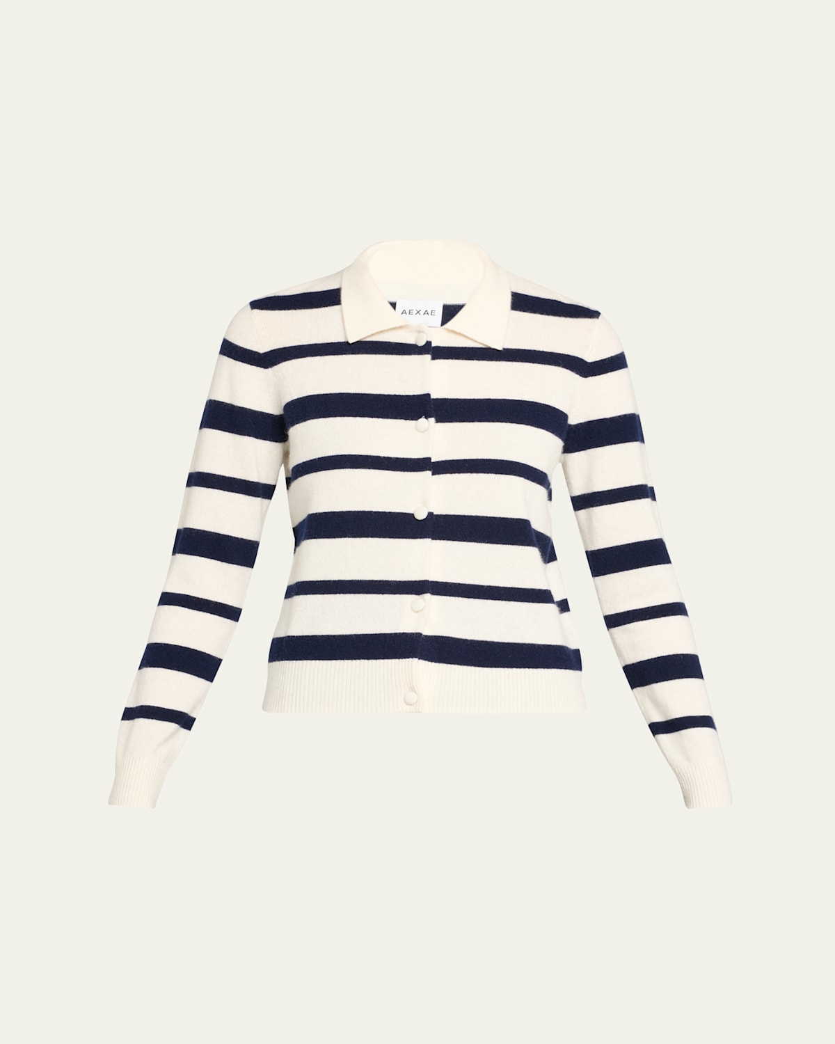 Aexae Cropped Cashmere Polo Sweater In Stripe Navy