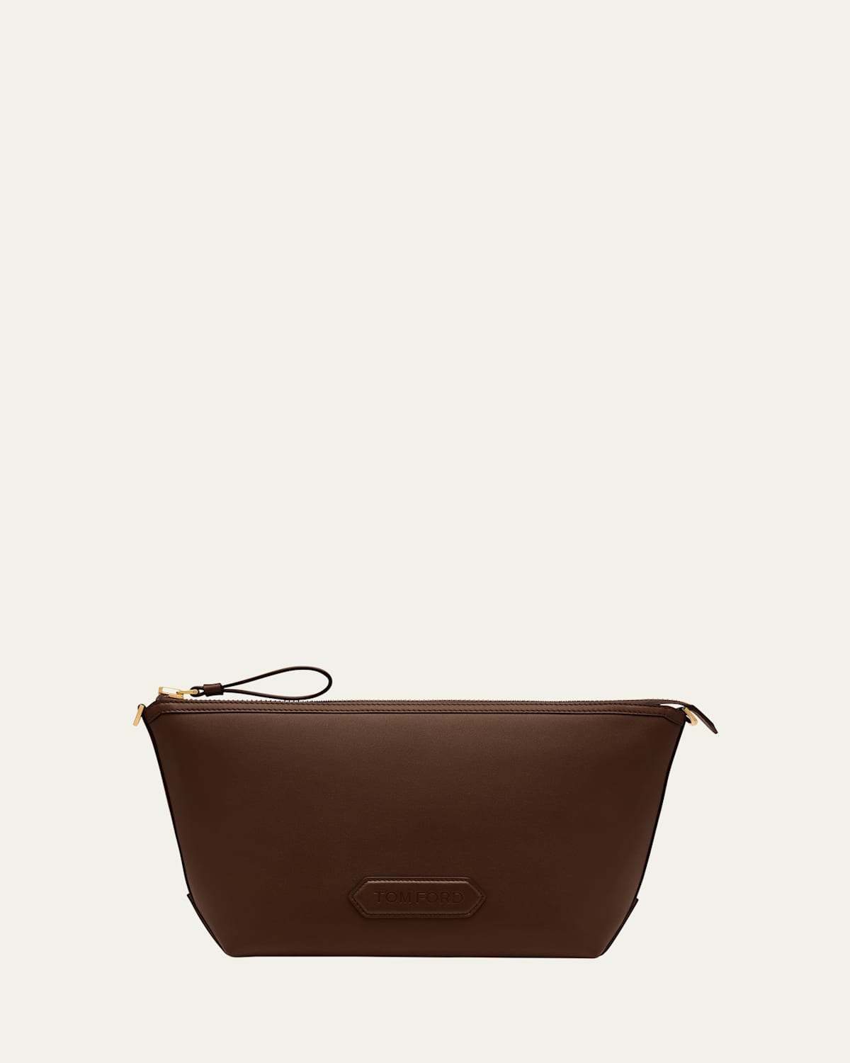 Tom Ford Men's Leather Trapezoid Zip Pouch In Mocha
