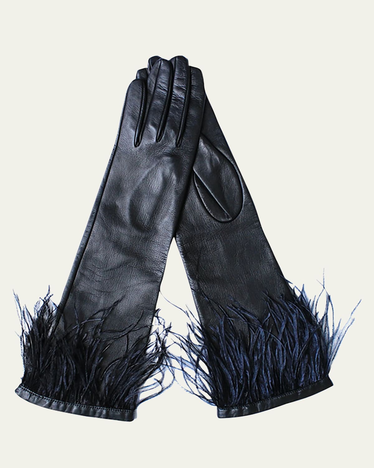 Paula Rowan Simone Feather-Trim Leather Gloves