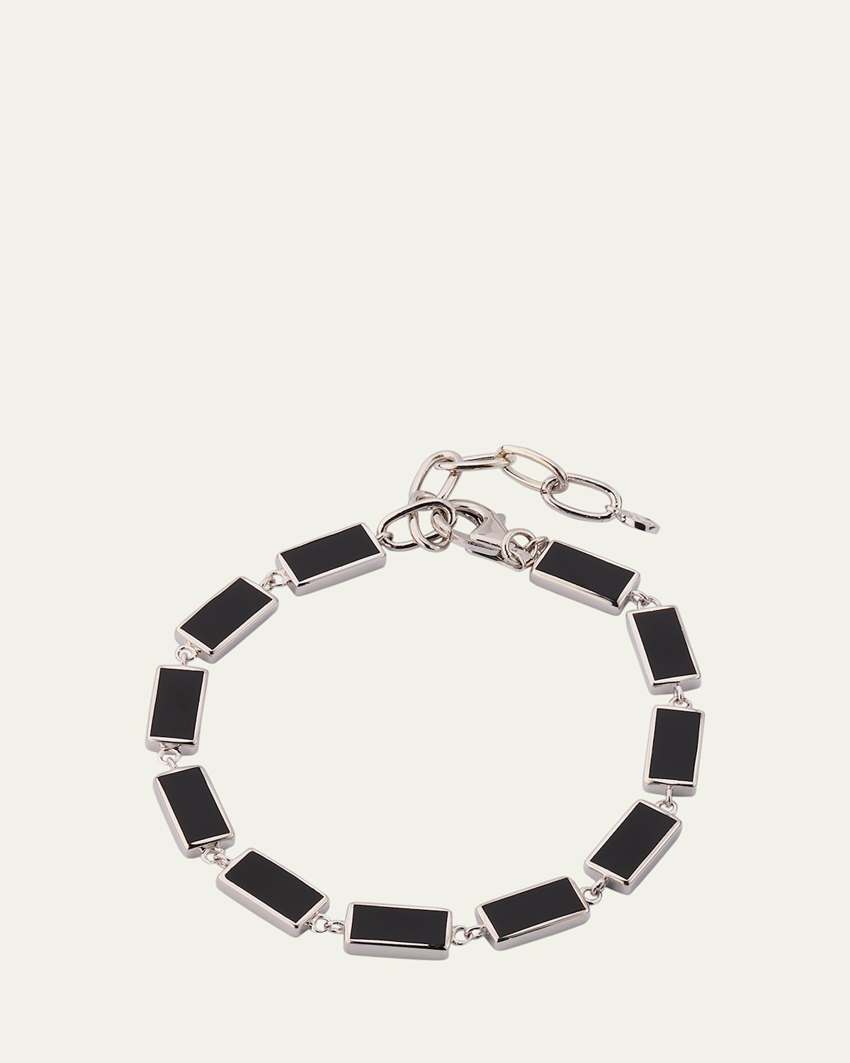 Men's Sterling Silver and Rectangle Black Onyx Bracelet