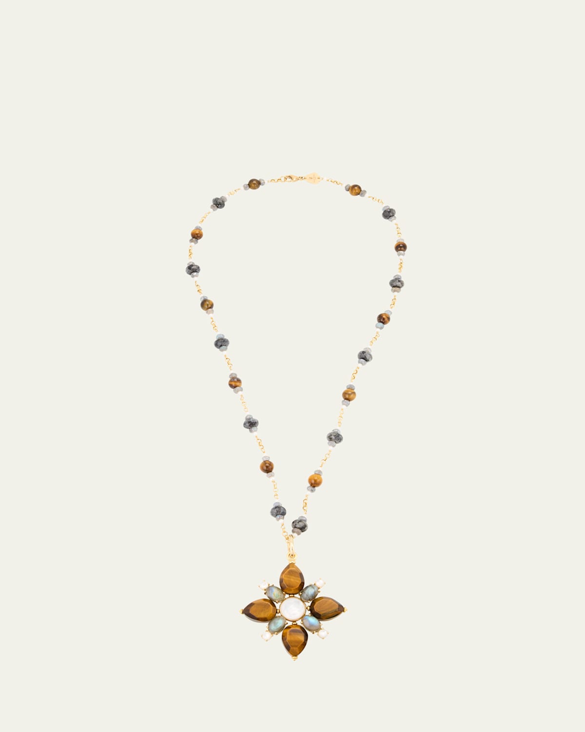 18K Yellow Gold Chain and Flower Charm Necklace with Pearls, 20"L