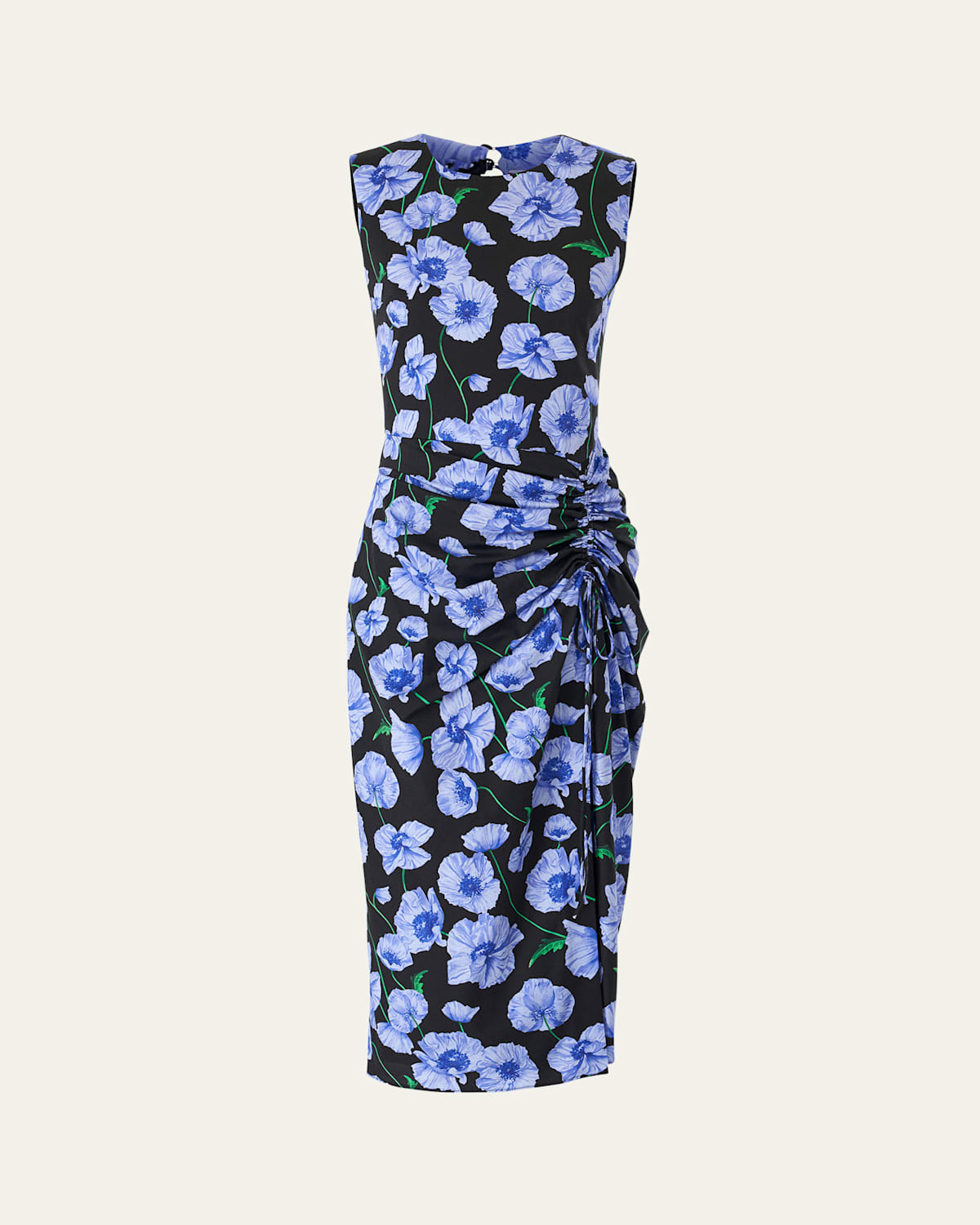 Carolina Herrera Floral Drawstring Midi Dress In Blk Mult